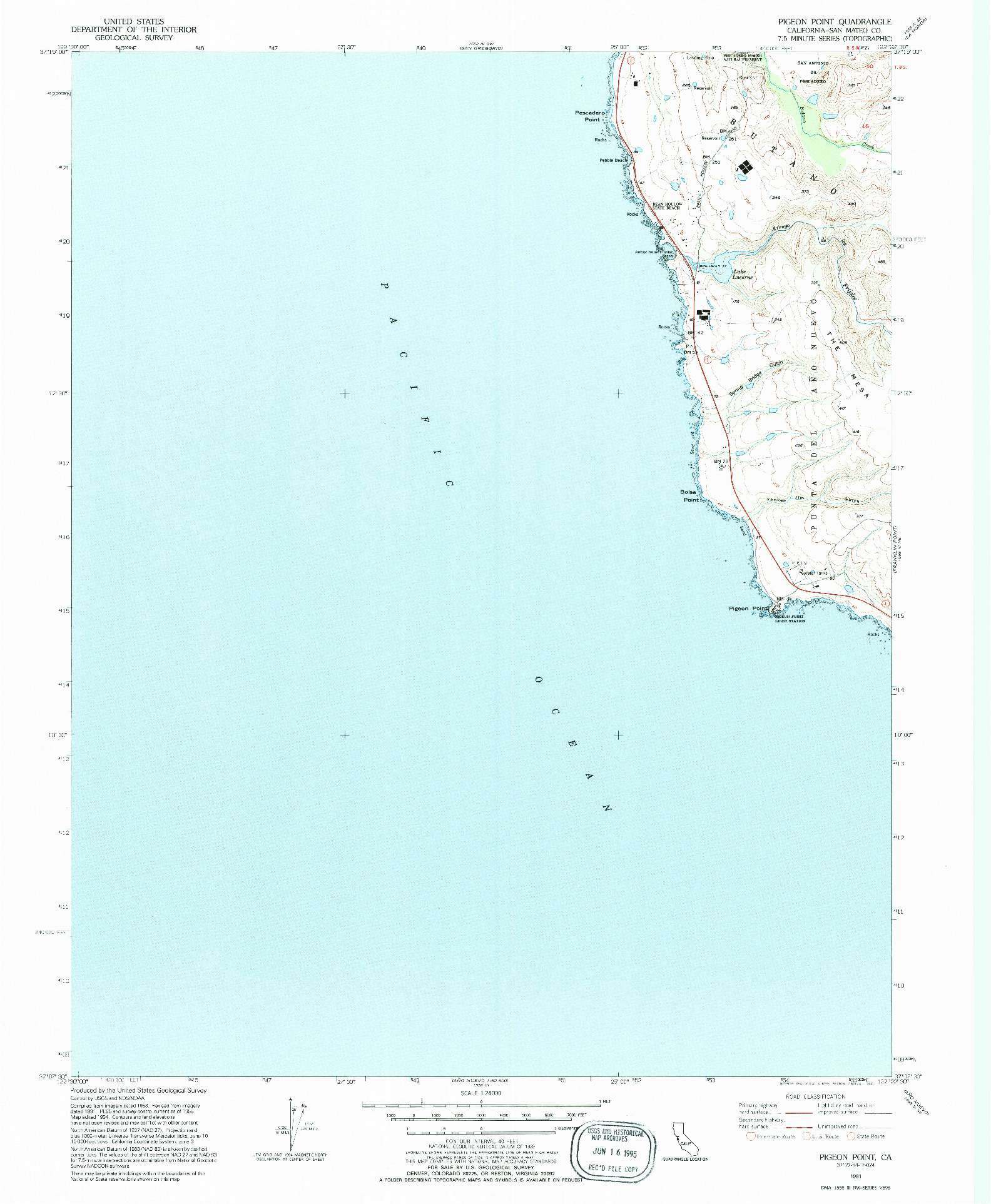 USGS 1:24000-SCALE QUADRANGLE FOR PIGEON POINT, CA 1991