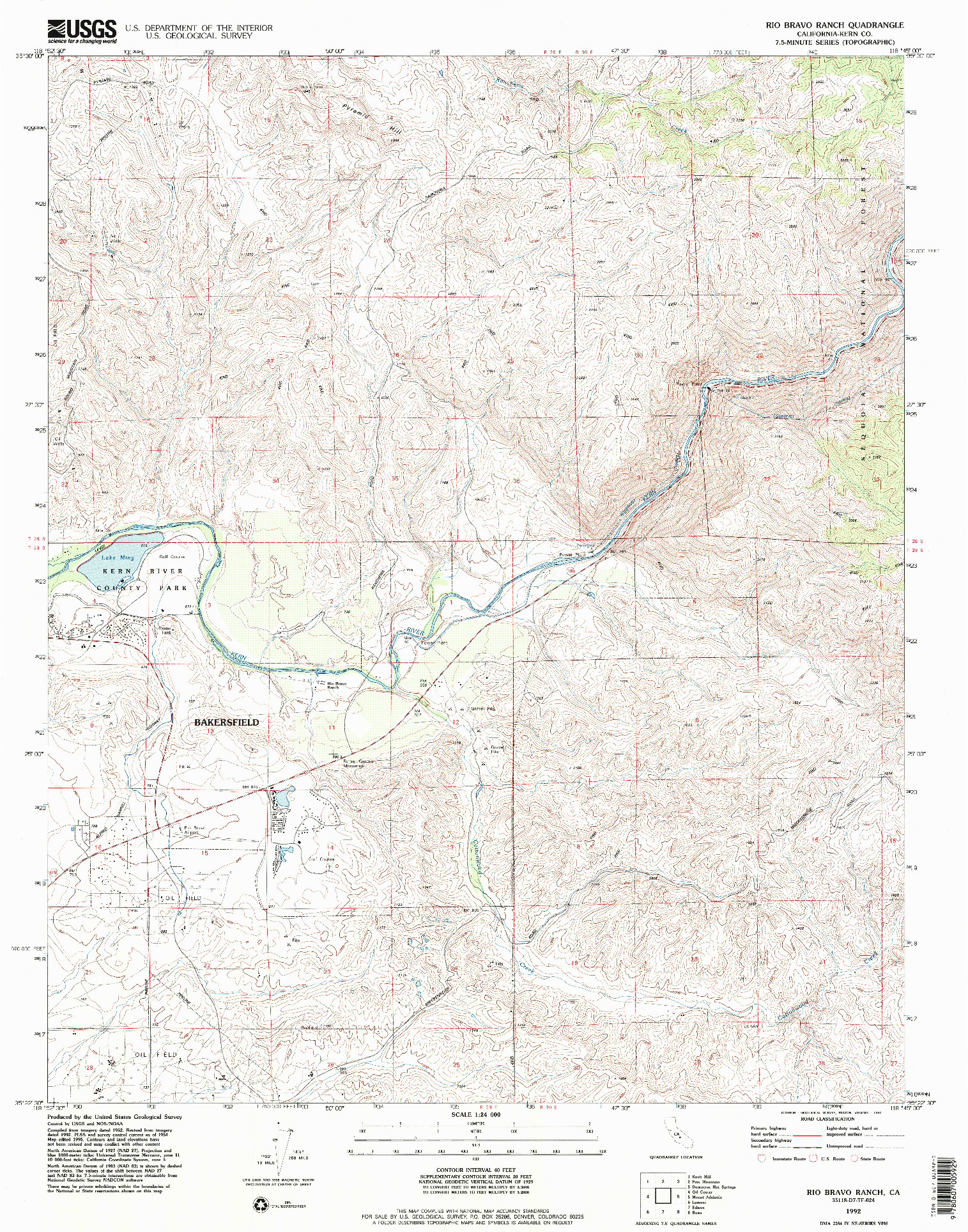 USGS 1:24000-SCALE QUADRANGLE FOR RIO BRAVO RANCH, CA 1992