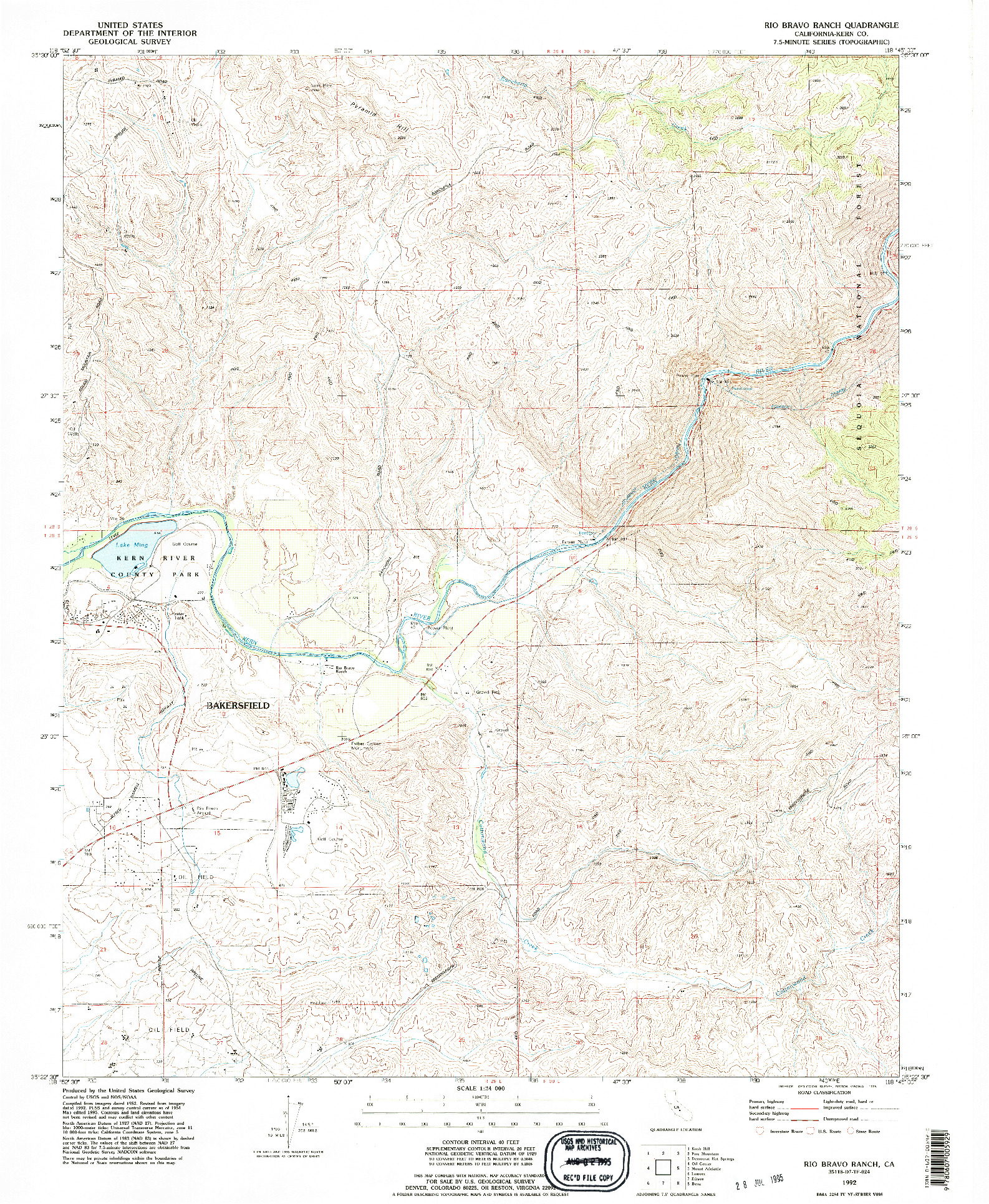 USGS 1:24000-SCALE QUADRANGLE FOR RIO BRAVO RANCH, CA 1992