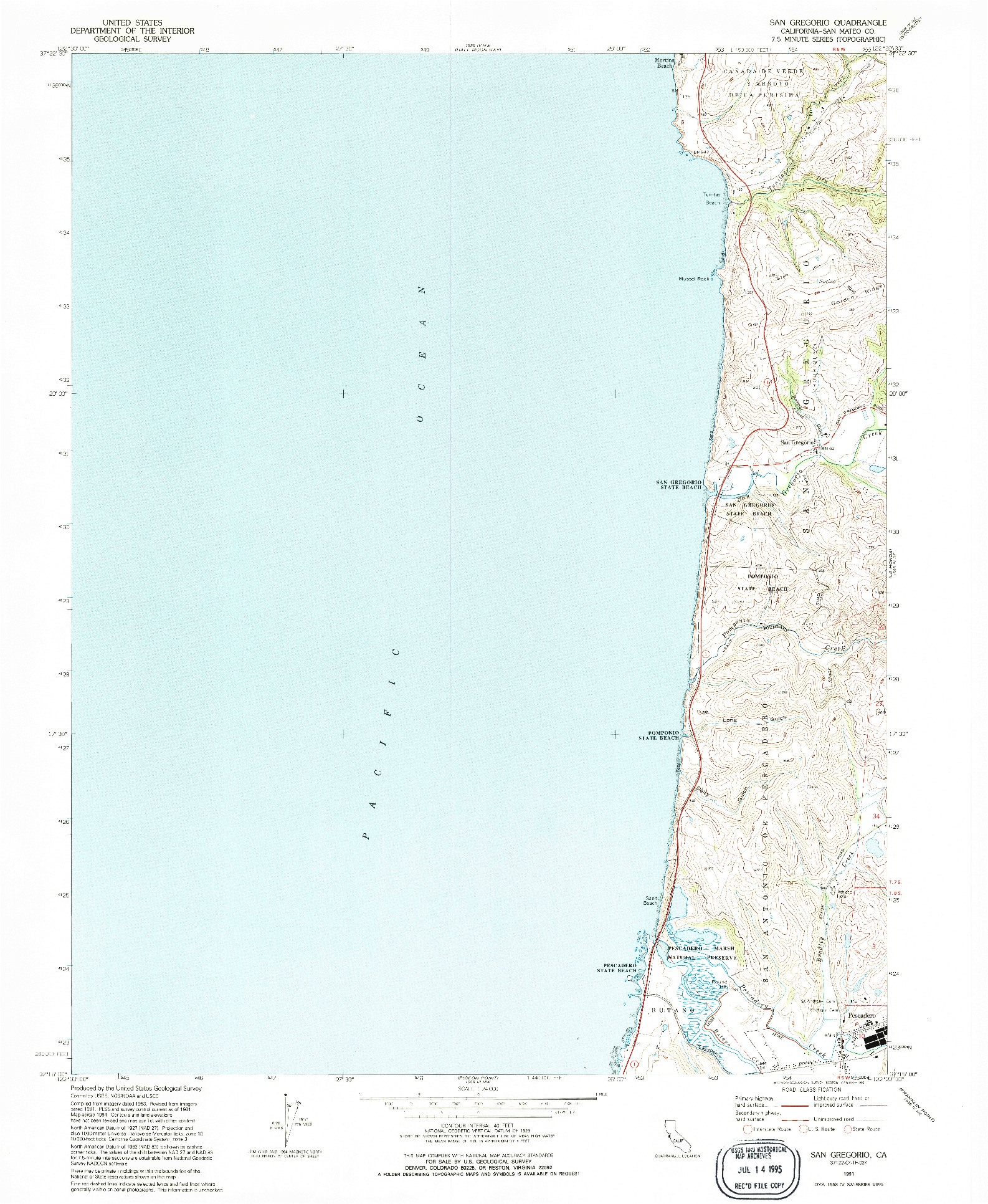 USGS 1:24000-SCALE QUADRANGLE FOR SAN GREGORIO, CA 1991