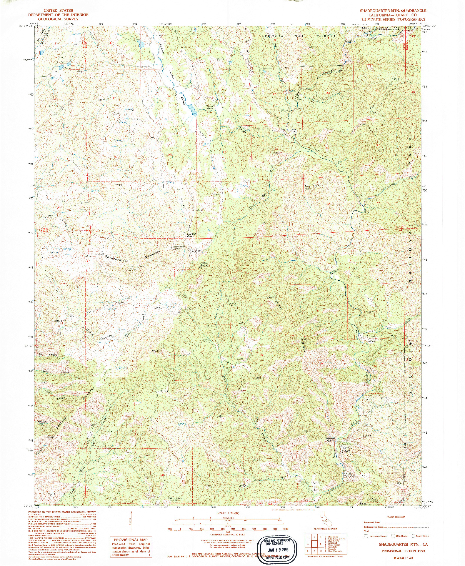 USGS 1:24000-SCALE QUADRANGLE FOR SHADEQUARTER MTN, CA 1993