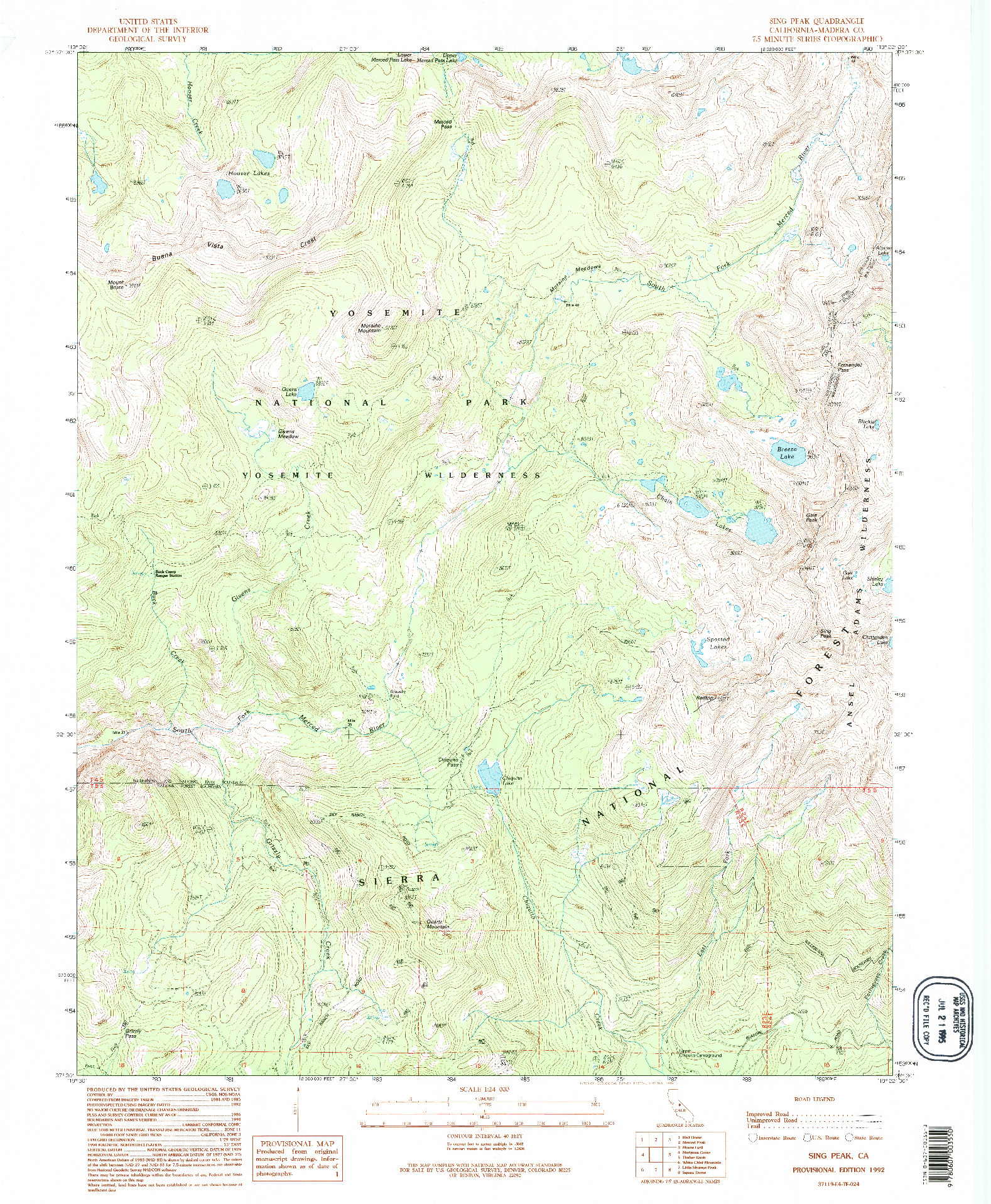 USGS 1:24000-SCALE QUADRANGLE FOR SING PEAK, CA 1992