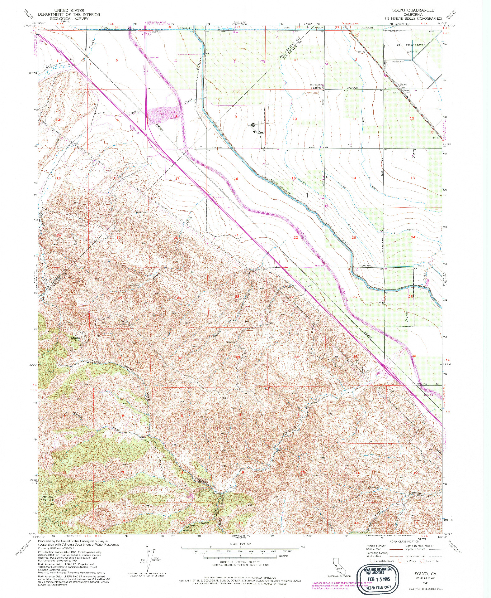 USGS 1:24000-SCALE QUADRANGLE FOR SOLYO, CA 1991