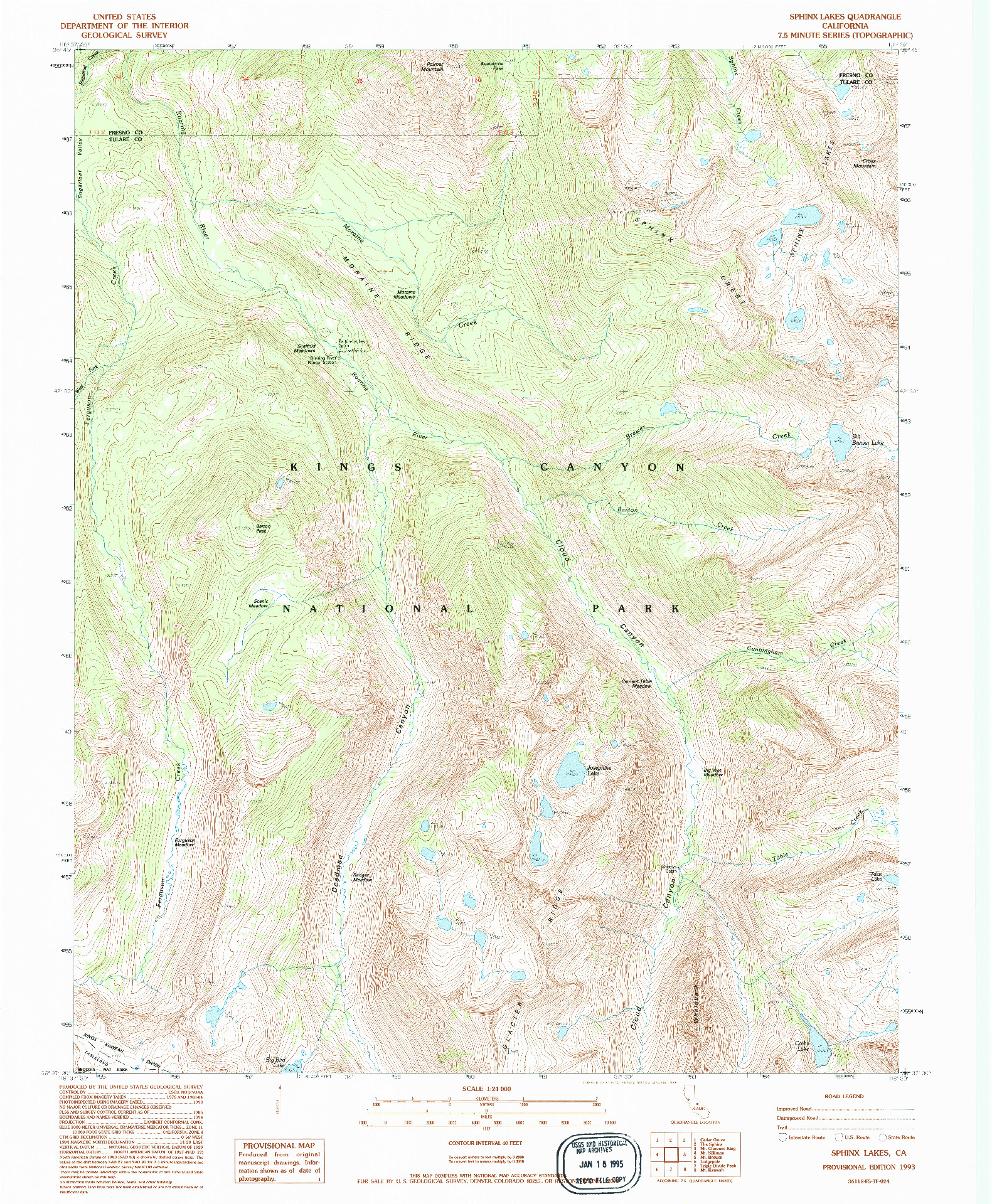 USGS 1:24000-SCALE QUADRANGLE FOR SPHINX LAKES, CA 1993
