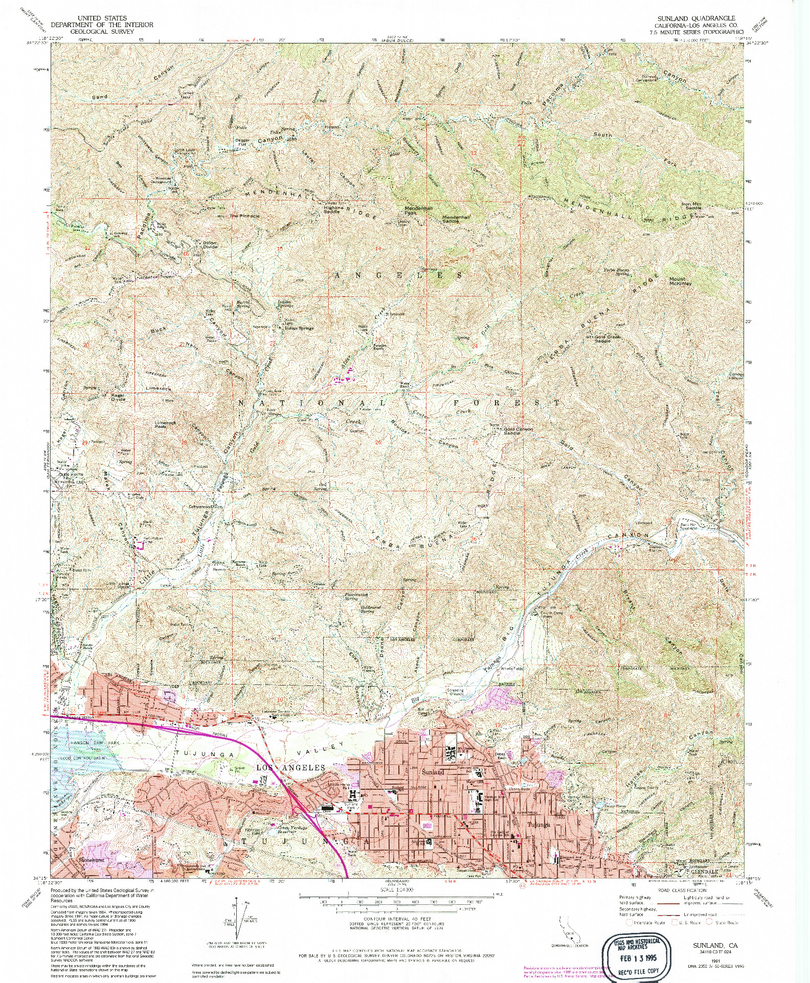 USGS 1:24000-SCALE QUADRANGLE FOR SUNLAND, CA 1991