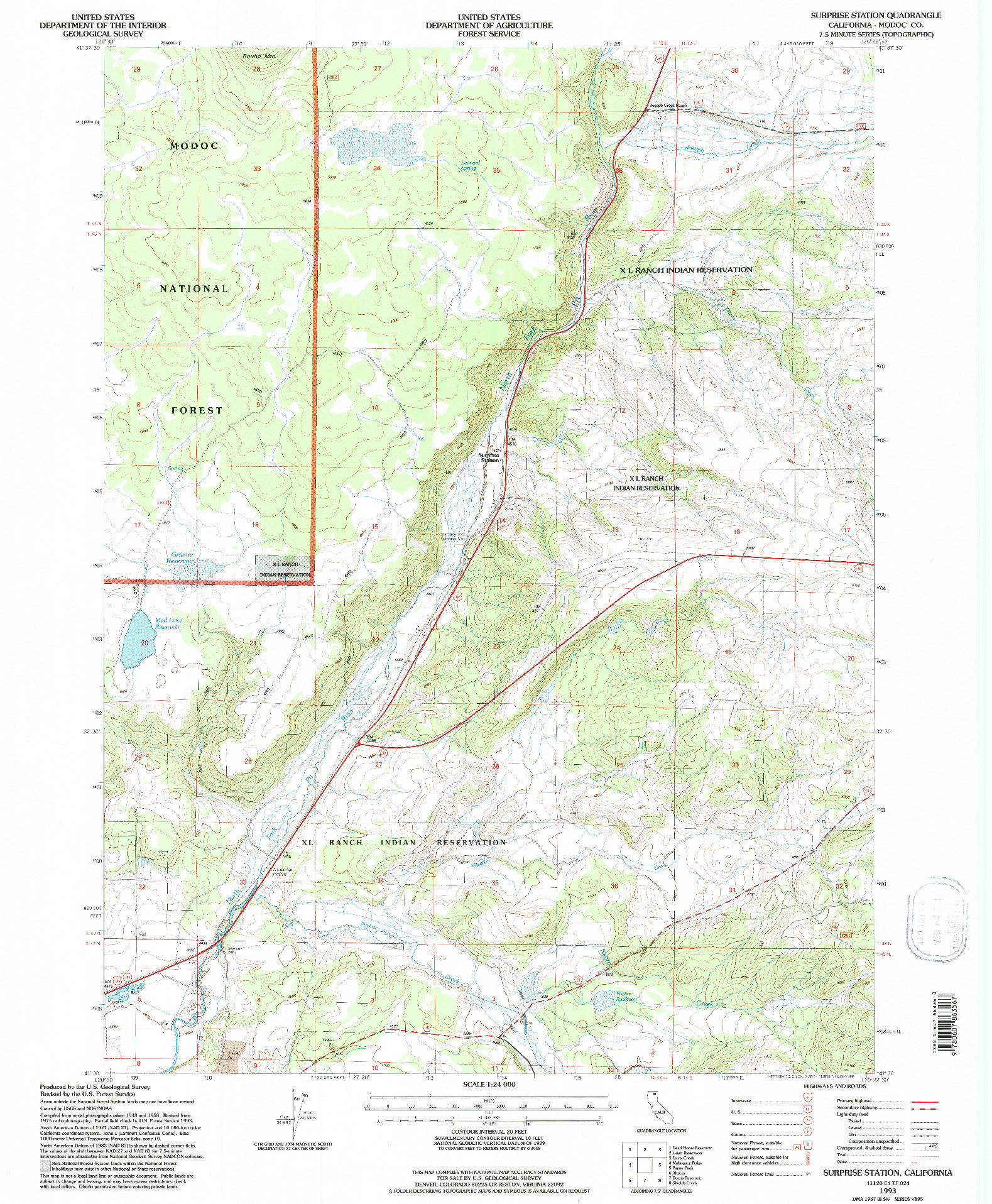 USGS 1:24000-SCALE QUADRANGLE FOR SURPRISE STATION, CA 1993