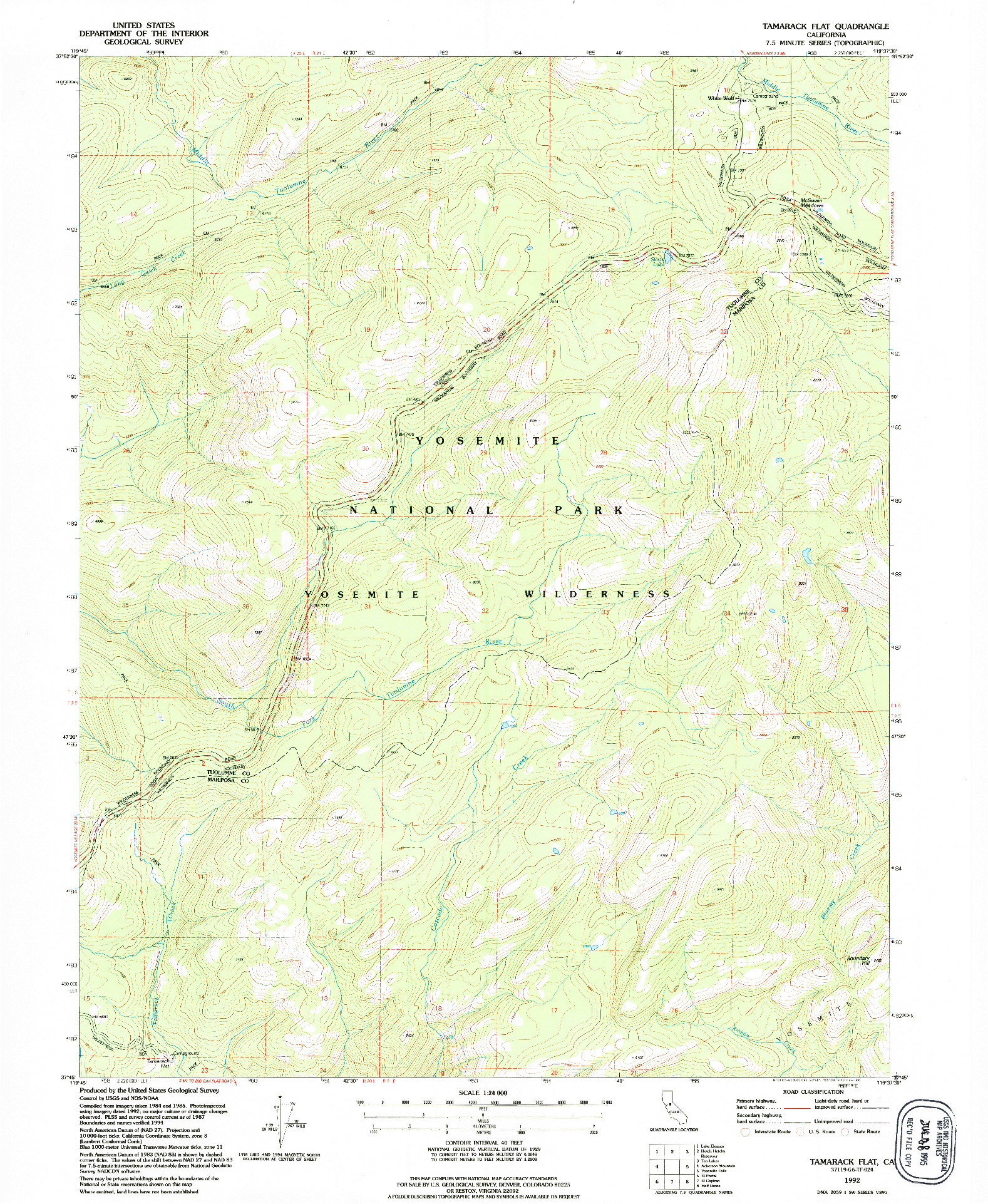 USGS 1:24000-SCALE QUADRANGLE FOR TAMARACK FLAT, CA 1992