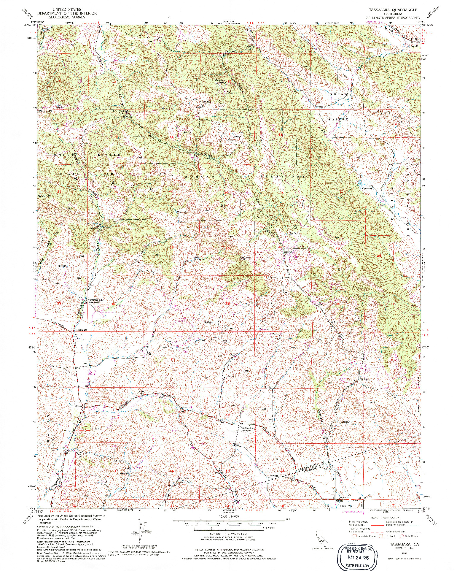 USGS 1:24000-SCALE QUADRANGLE FOR TASSAJARA, CA 1991