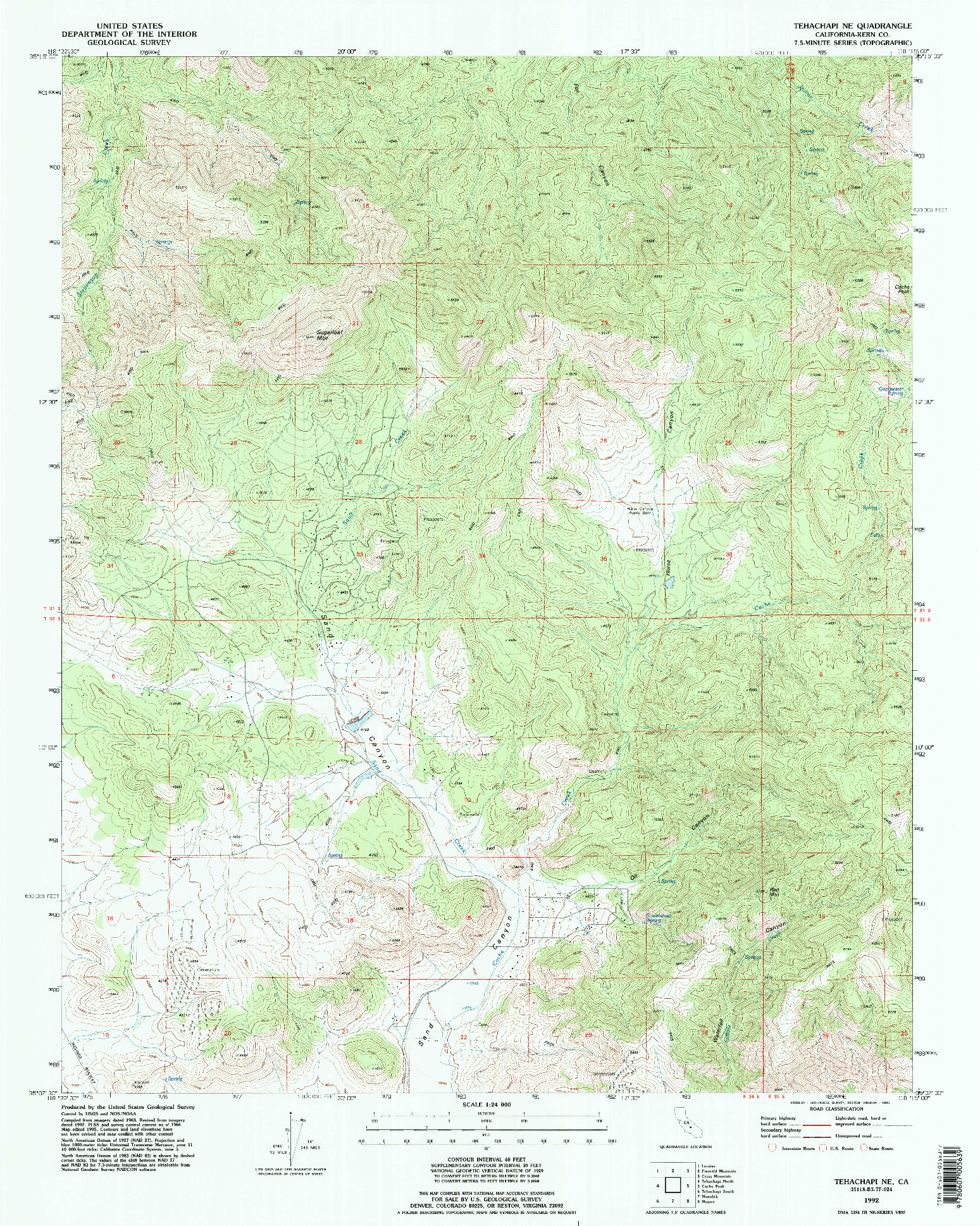 USGS 1:24000-SCALE QUADRANGLE FOR TEHACHAPI NE, CA 1992