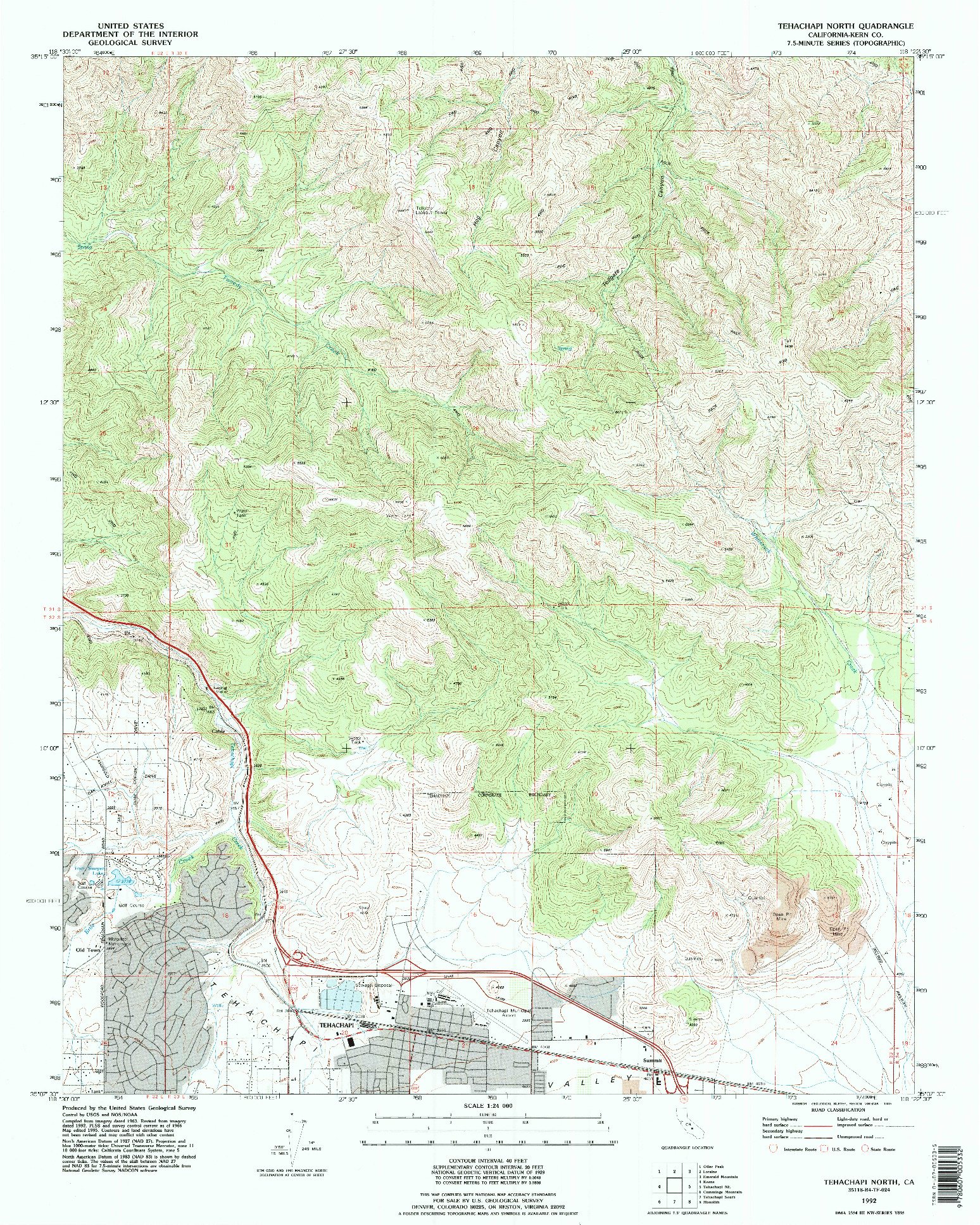 USGS 1:24000-SCALE QUADRANGLE FOR TEHACHAPI NORTH, CA 1992