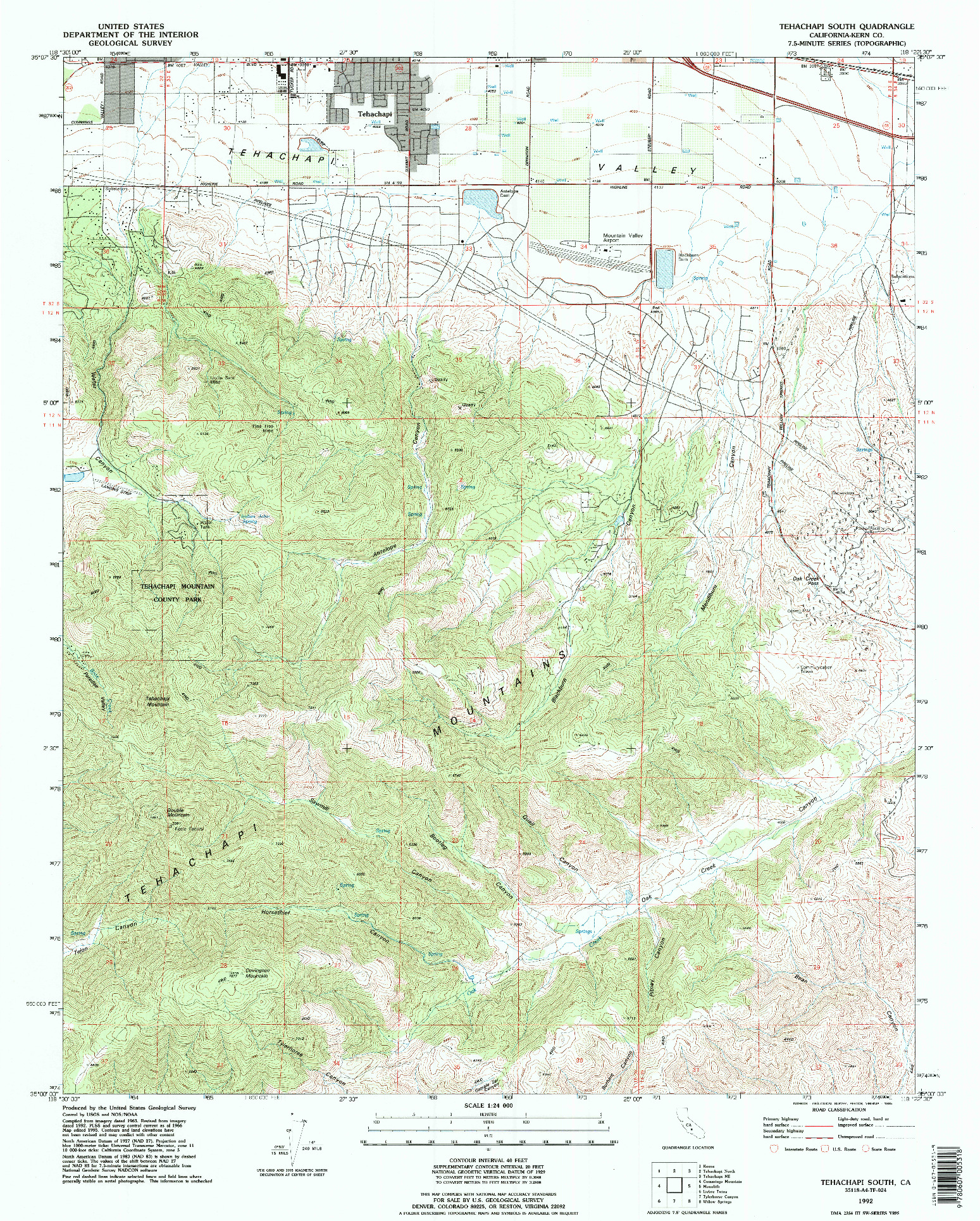 USGS 1:24000-SCALE QUADRANGLE FOR TEHACHAPI SOUTH, CA 1992
