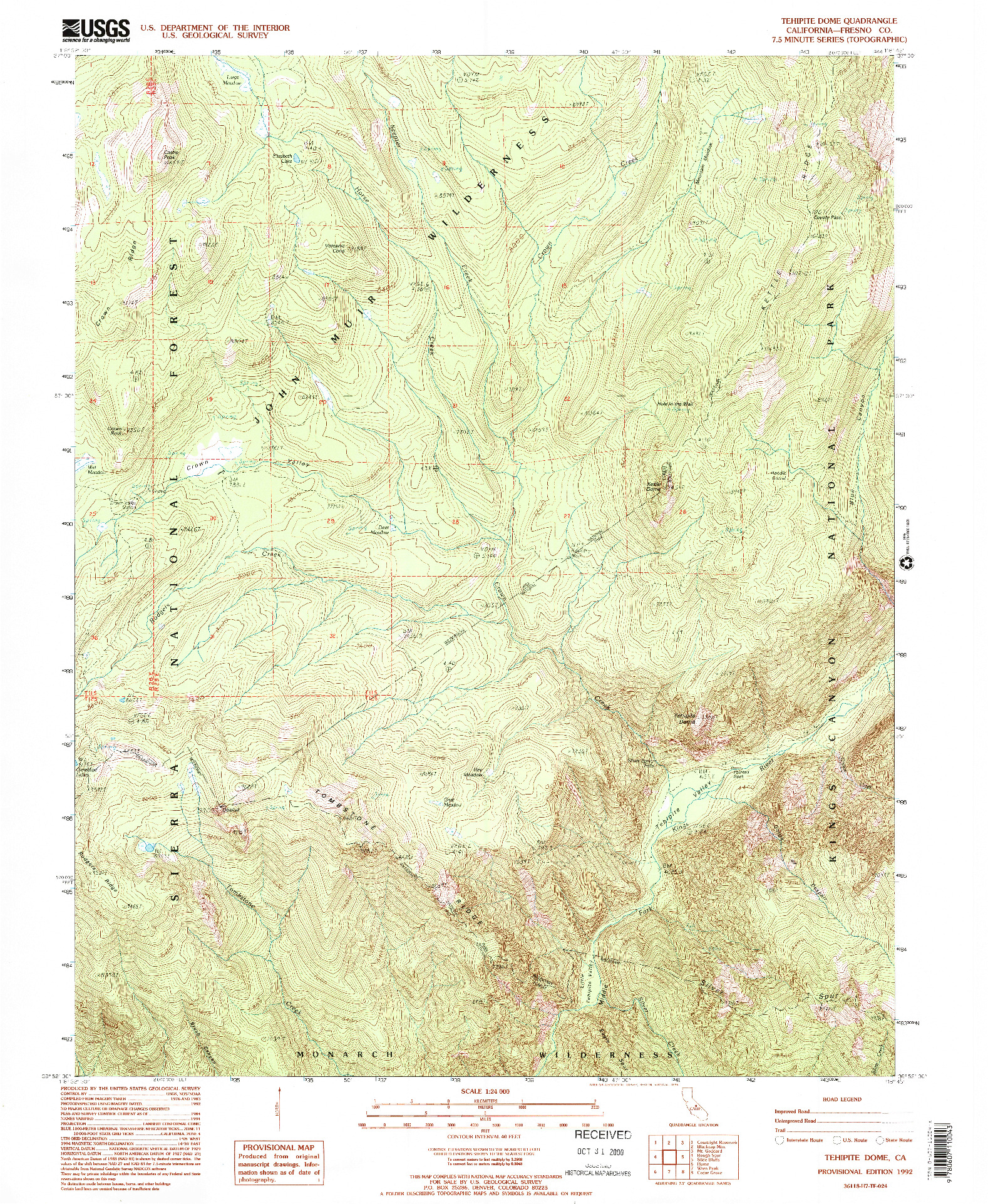 USGS 1:24000-SCALE QUADRANGLE FOR TEHIPITE DOME, CA 1992