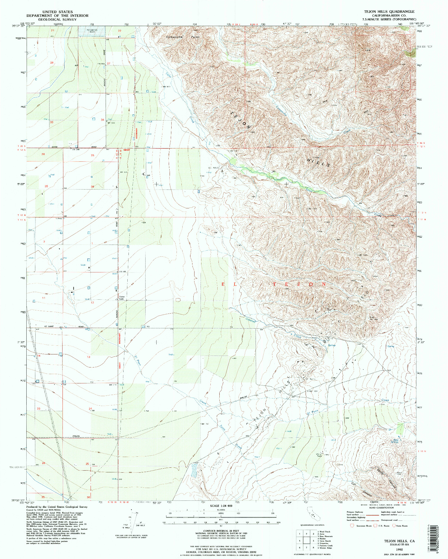 USGS 1:24000-SCALE QUADRANGLE FOR TEJON HILLS, CA 1992