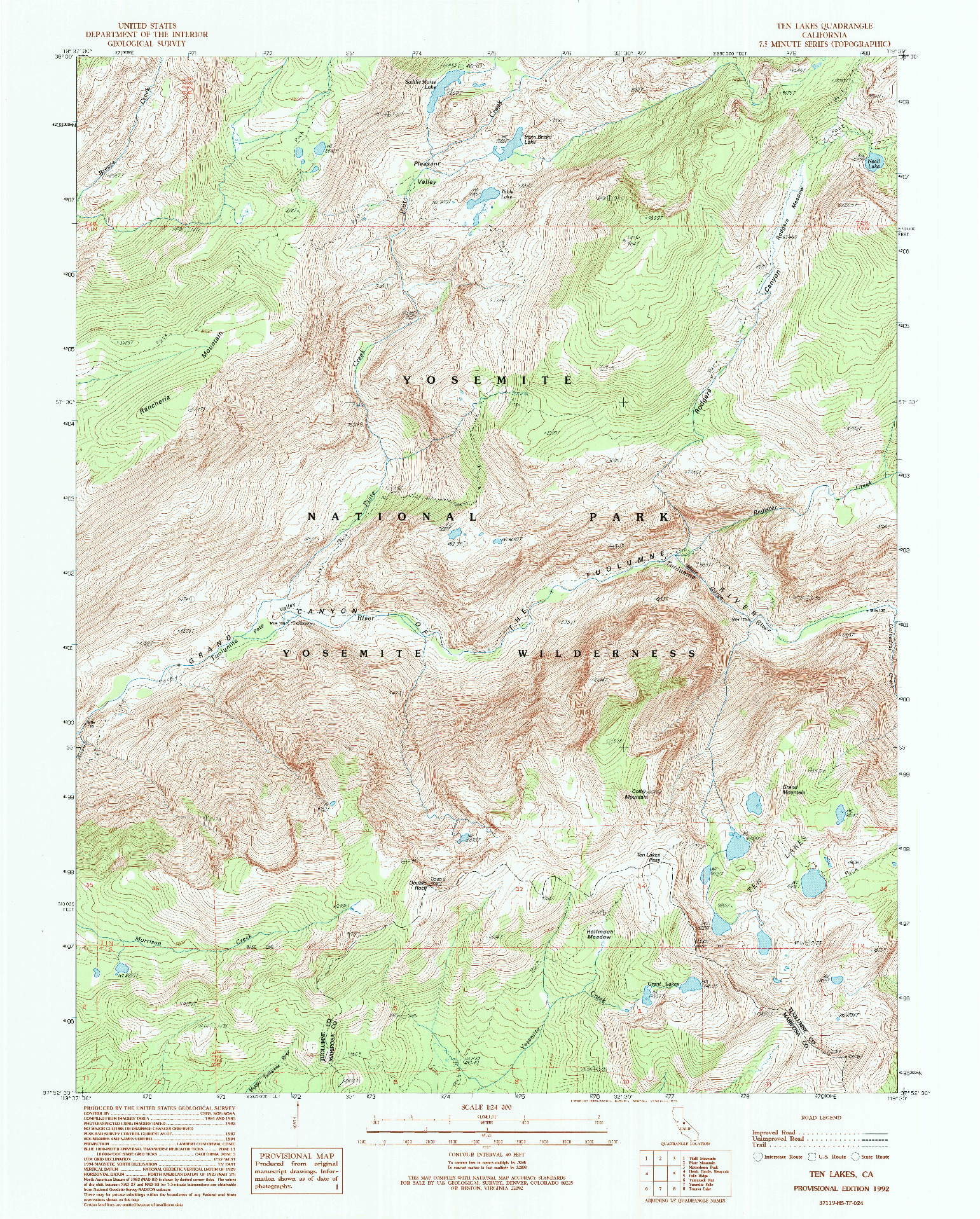 USGS 1:24000-SCALE QUADRANGLE FOR TEN LAKES, CA 1992