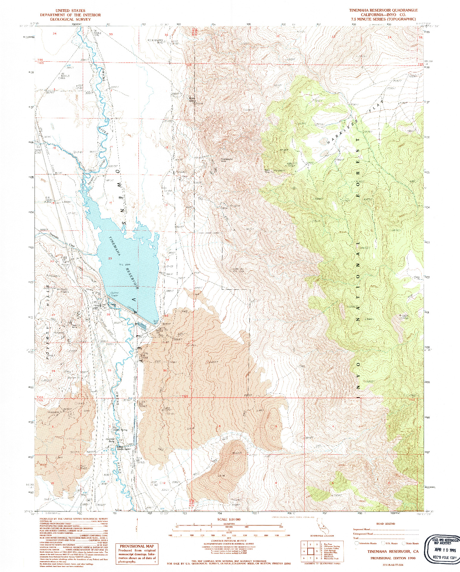 USGS 1:24000-SCALE QUADRANGLE FOR TINEMAHA RESERVOIR, CA 1990