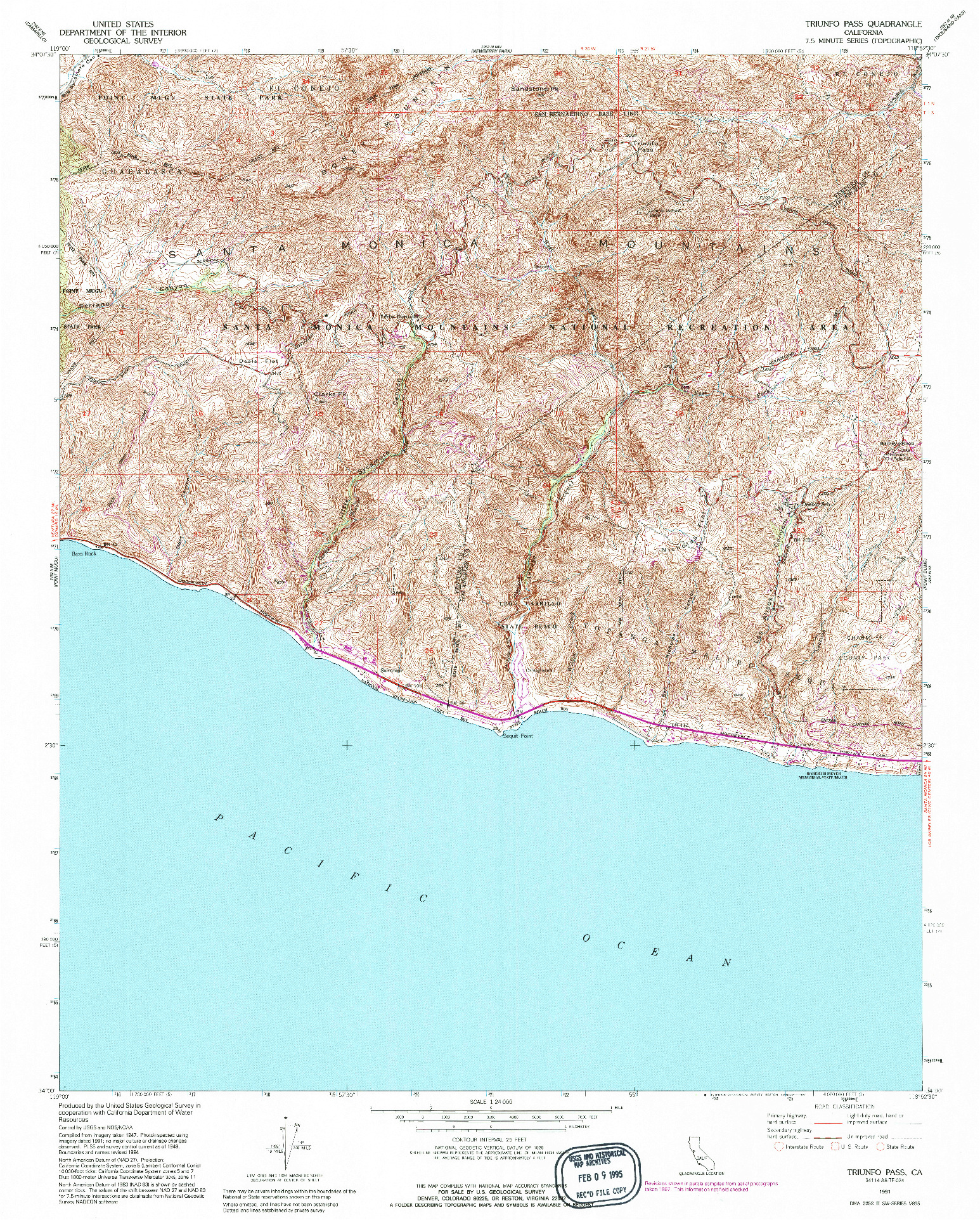 USGS 1:24000-SCALE QUADRANGLE FOR TRIUNFO PASS, CA 1991