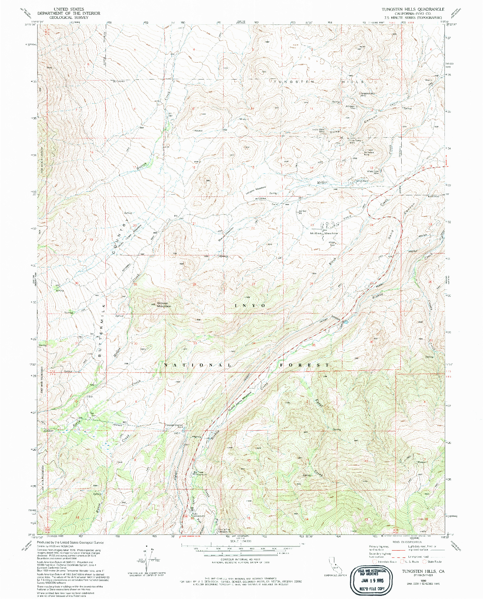 USGS 1:24000-SCALE QUADRANGLE FOR TUNGSTEN HILLS, CA 1990