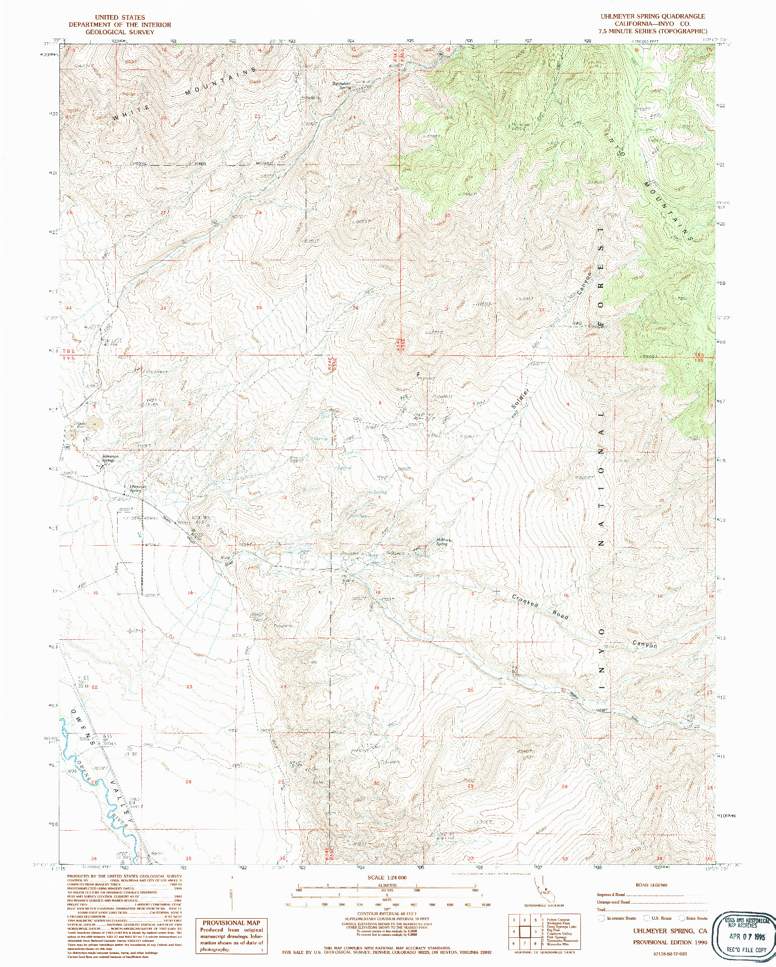 USGS 1:24000-SCALE QUADRANGLE FOR UHLMEYER SPRING, CA 1990
