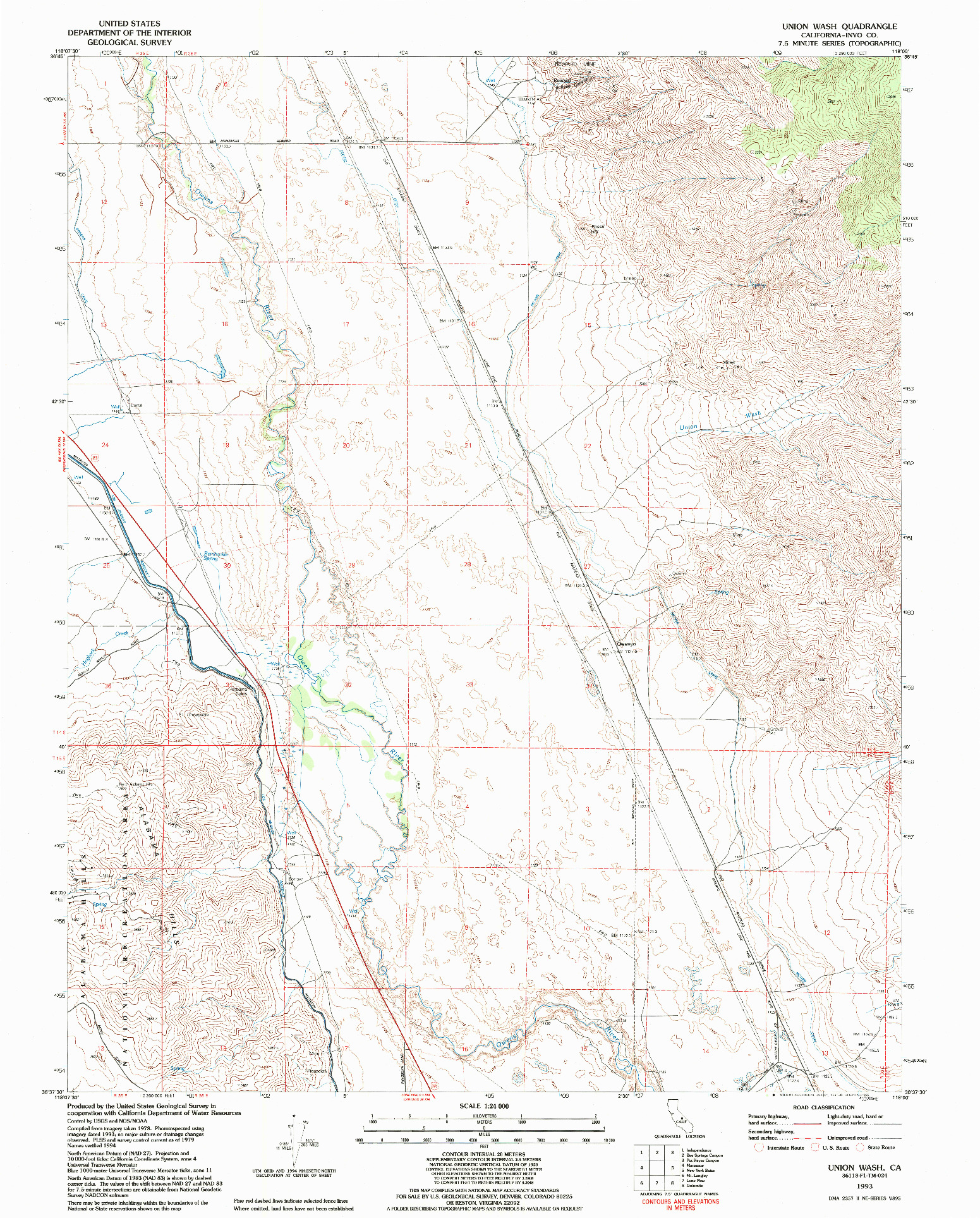 USGS 1:24000-SCALE QUADRANGLE FOR UNION WASH, CA 1993