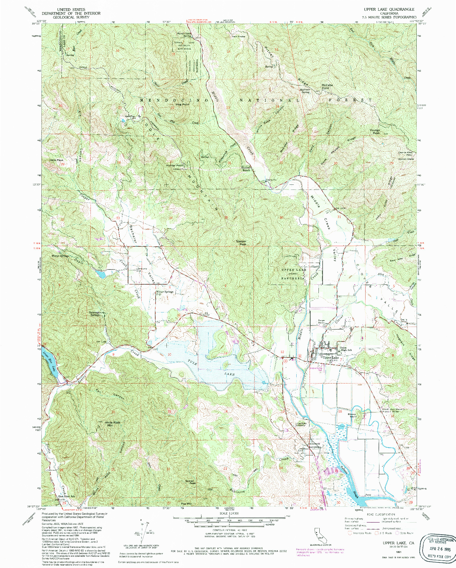 USGS 1:24000-SCALE QUADRANGLE FOR UPPER LAKE, CA 1991