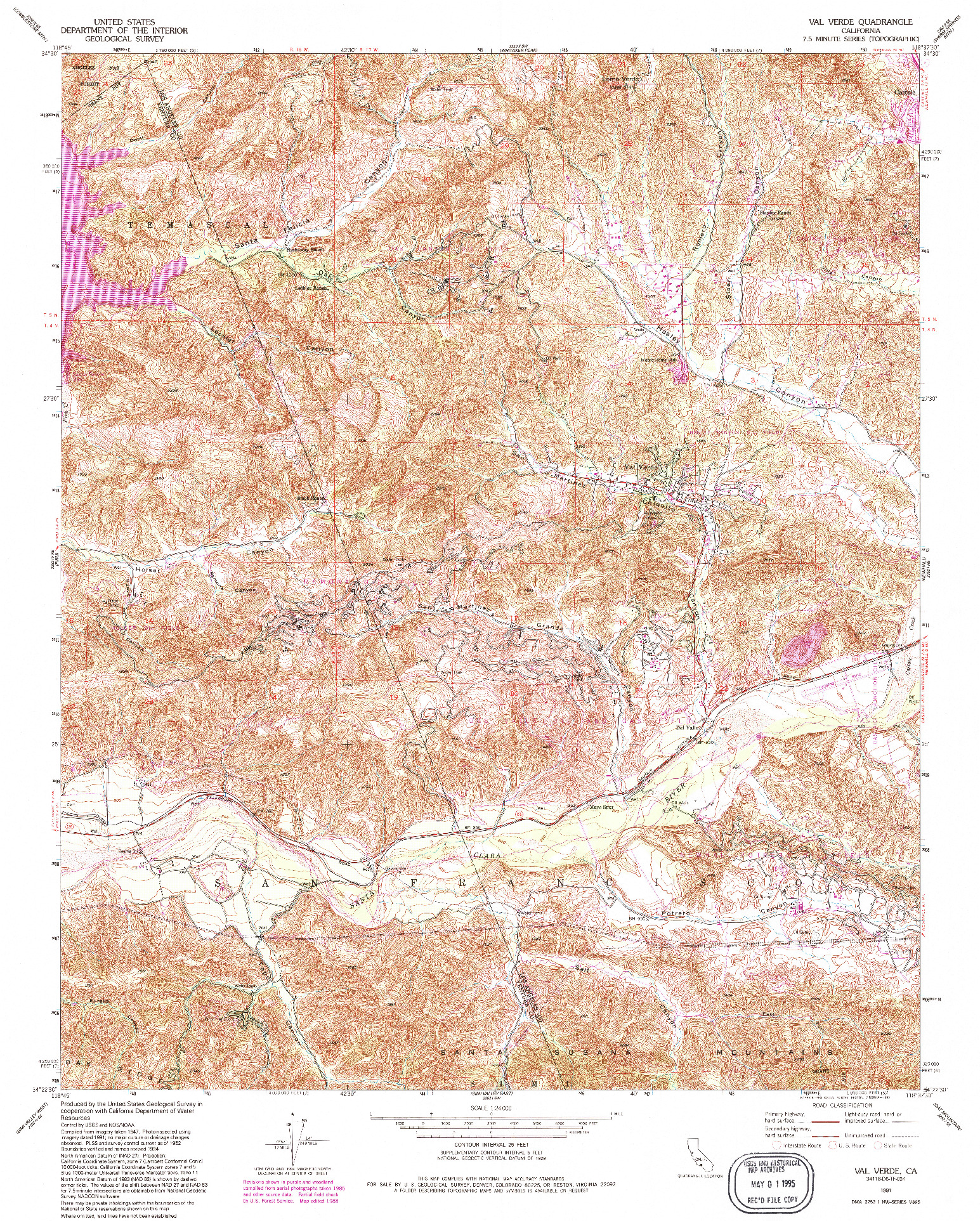 USGS 1:24000-SCALE QUADRANGLE FOR VAL VERDE, CA 1991