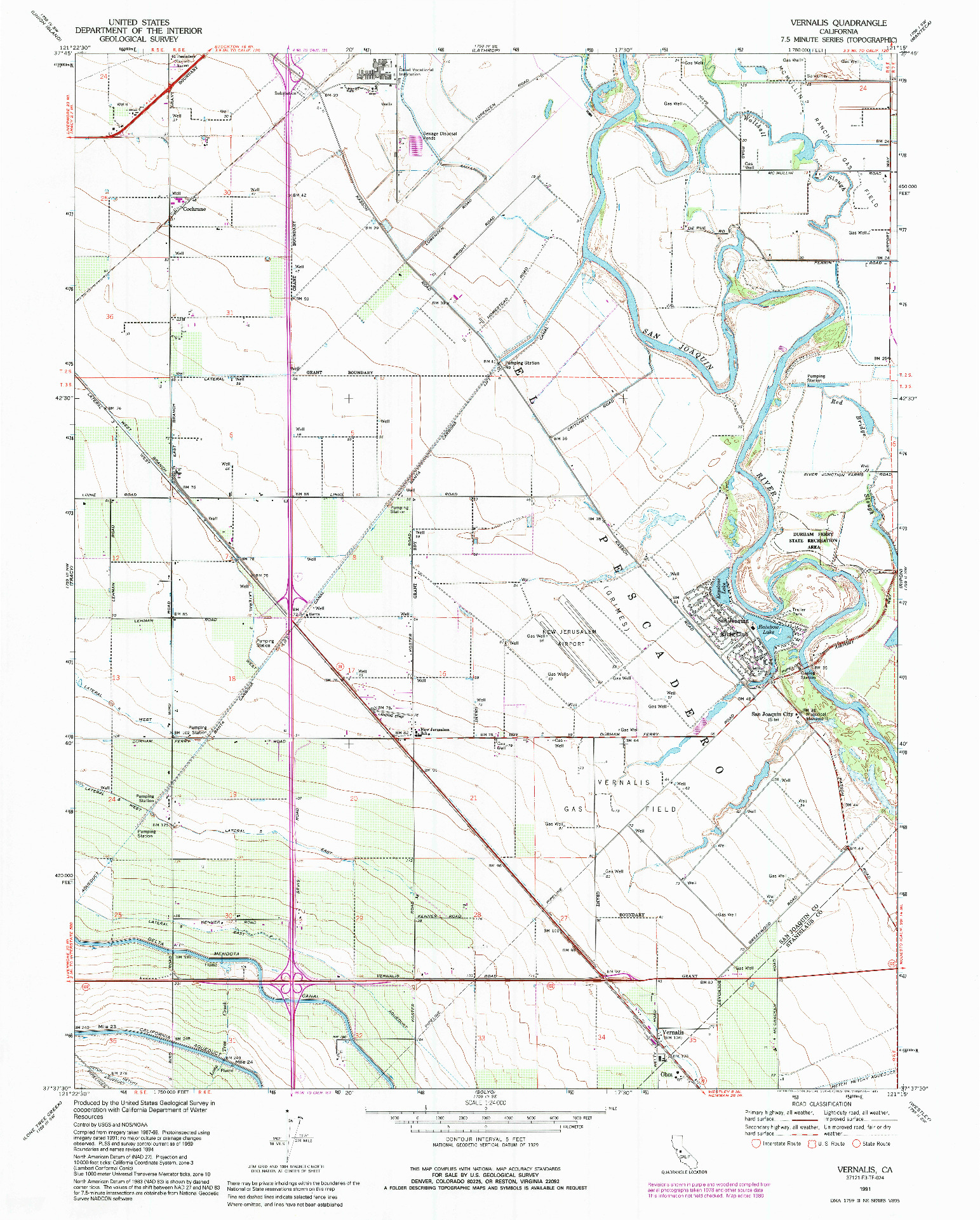 USGS 1:24000-SCALE QUADRANGLE FOR VERNALIS, CA 1991