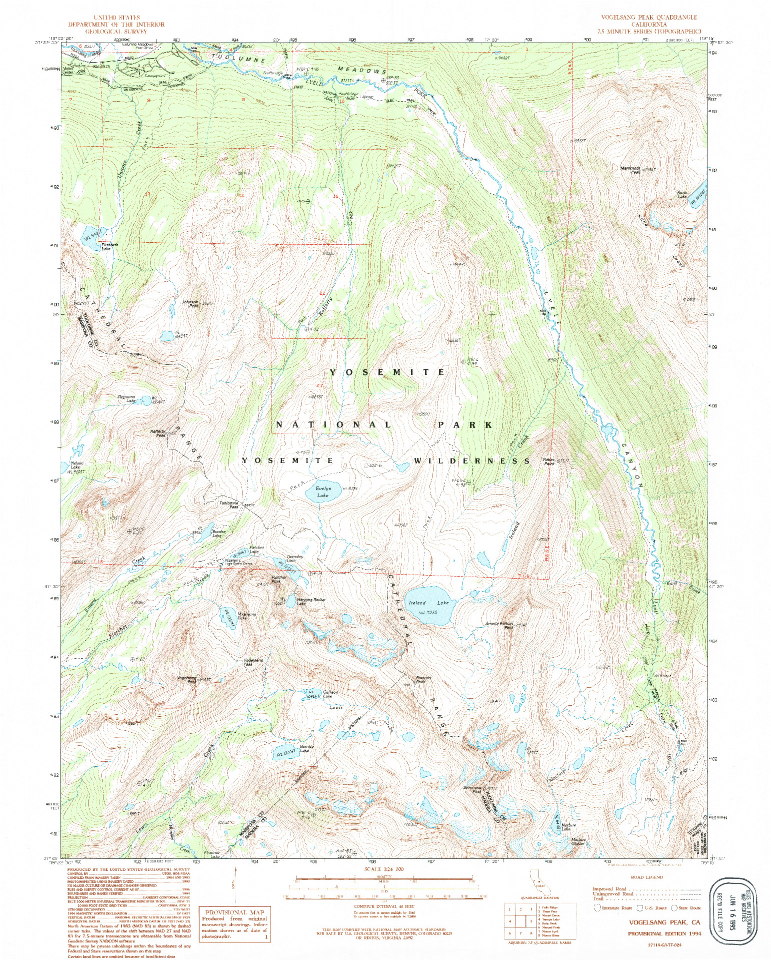 USGS 1:24000-SCALE QUADRANGLE FOR VOGELSANG PEAK, CA 1994