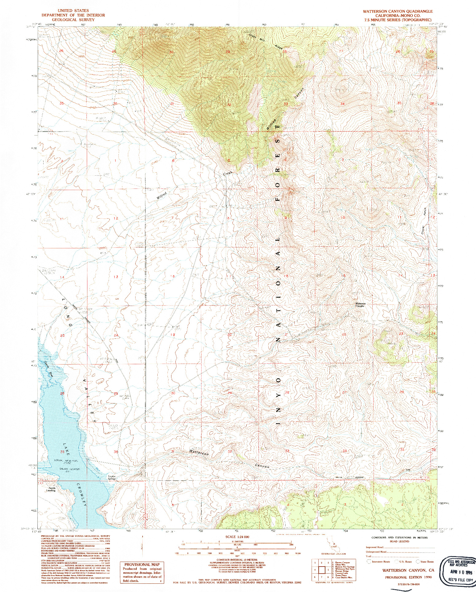 USGS 1:24000-SCALE QUADRANGLE FOR WATTERSON CANYON, CA 1990