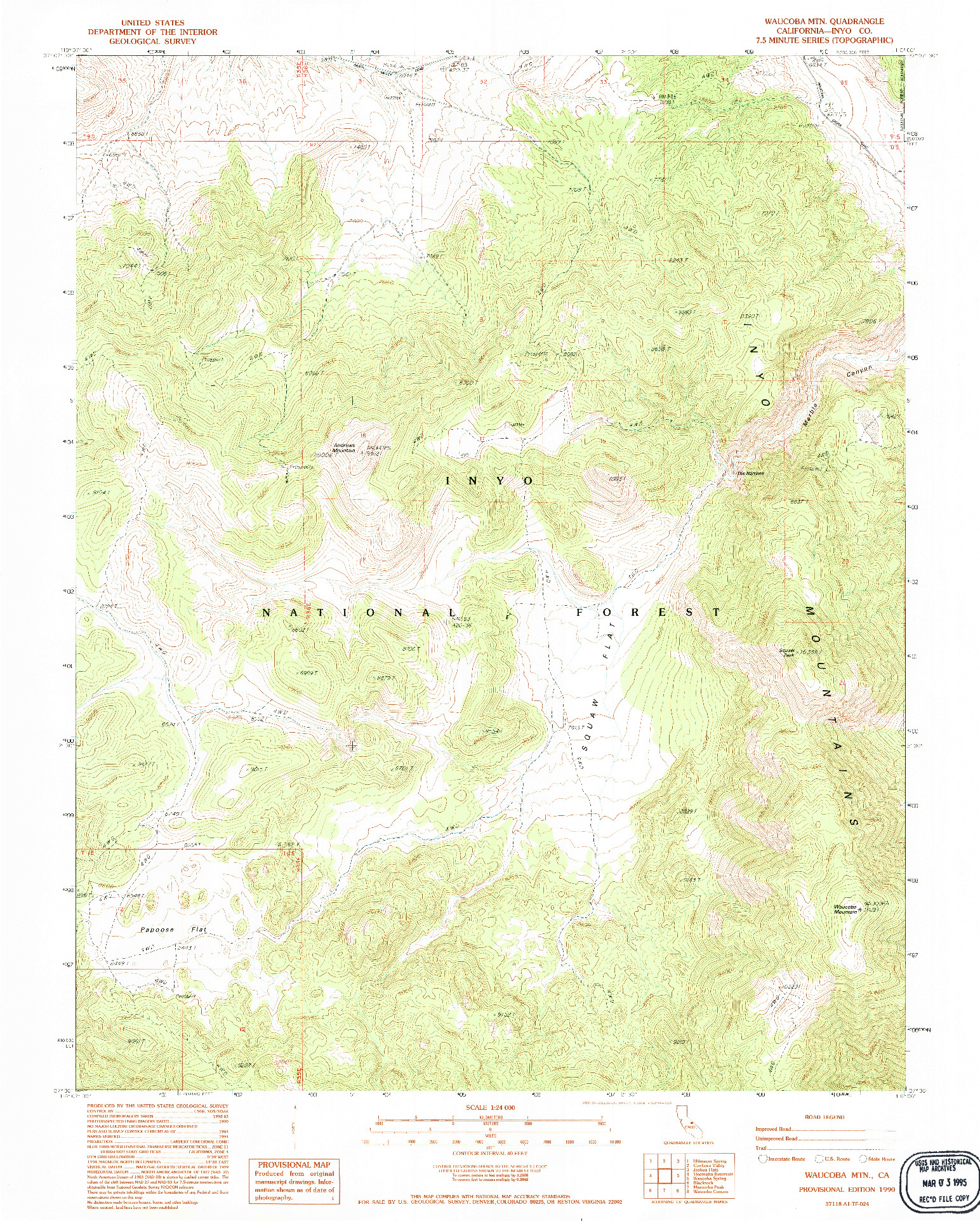 USGS 1:24000-SCALE QUADRANGLE FOR WAUCOBA MTN, CA 1990