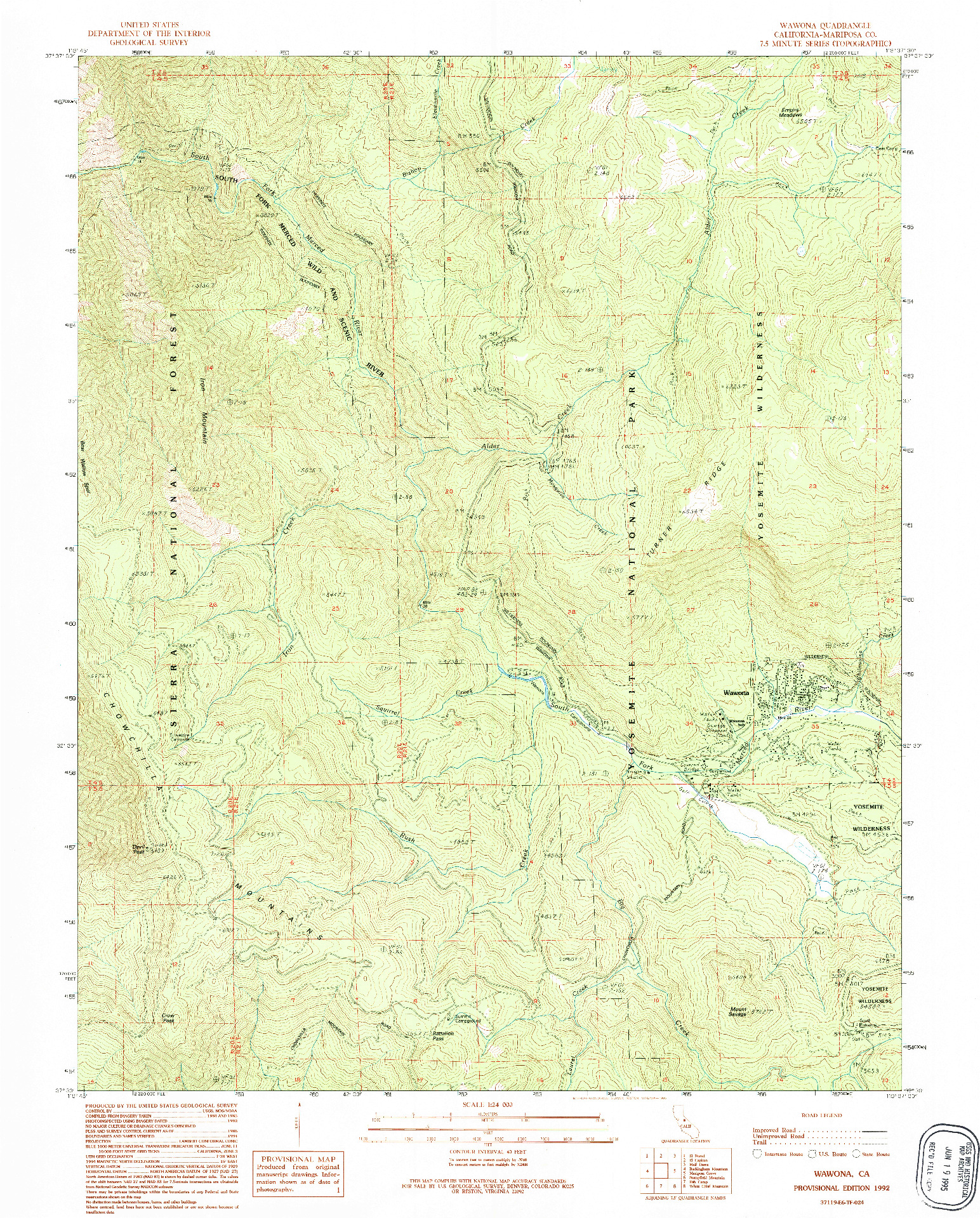 USGS 1:24000-SCALE QUADRANGLE FOR WAWONA, CA 1992
