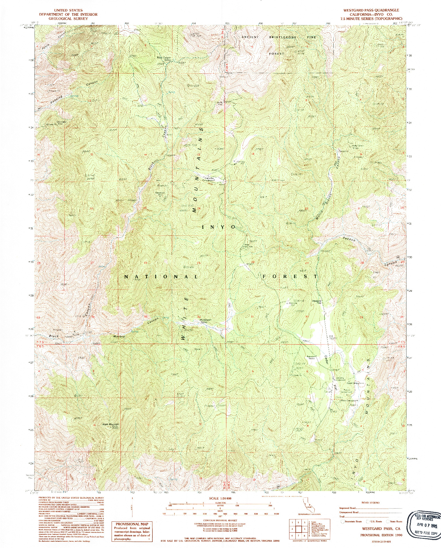 USGS 1:24000-SCALE QUADRANGLE FOR WESTGARD PASS, CA 1990