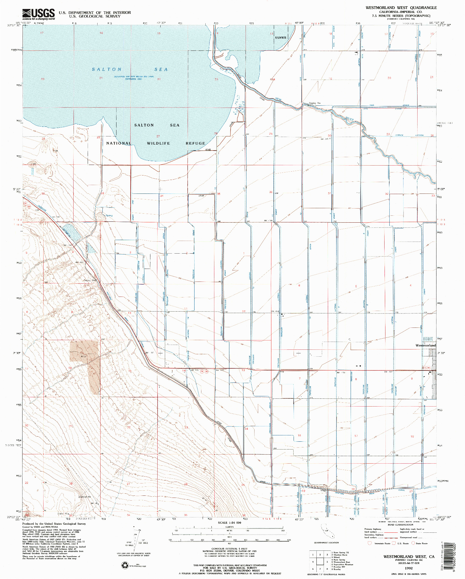 USGS 1:24000-SCALE QUADRANGLE FOR WESTMORLAND WEST, CA 1992