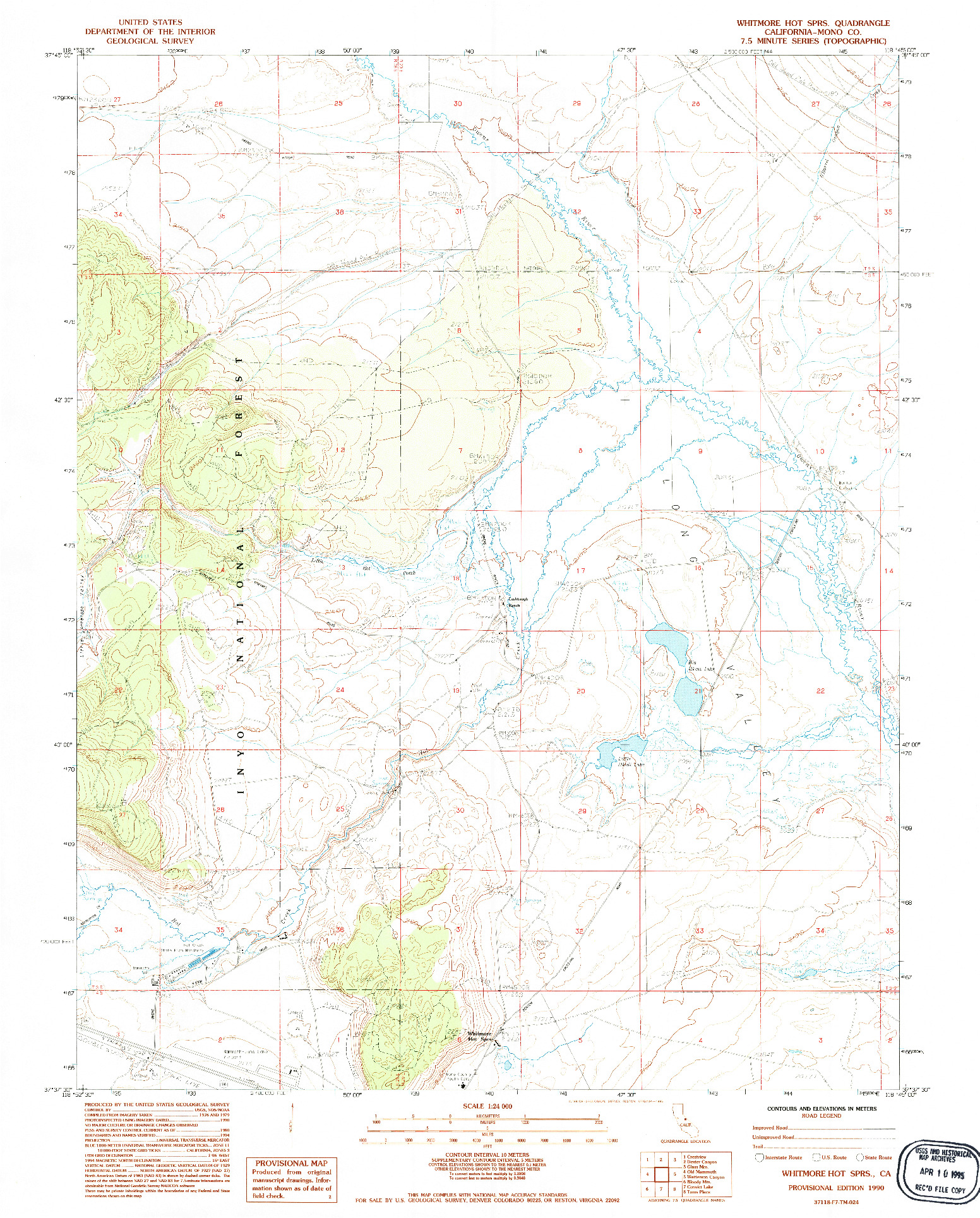USGS 1:24000-SCALE QUADRANGLE FOR WHITMORE HOT SPRS, CA 1990