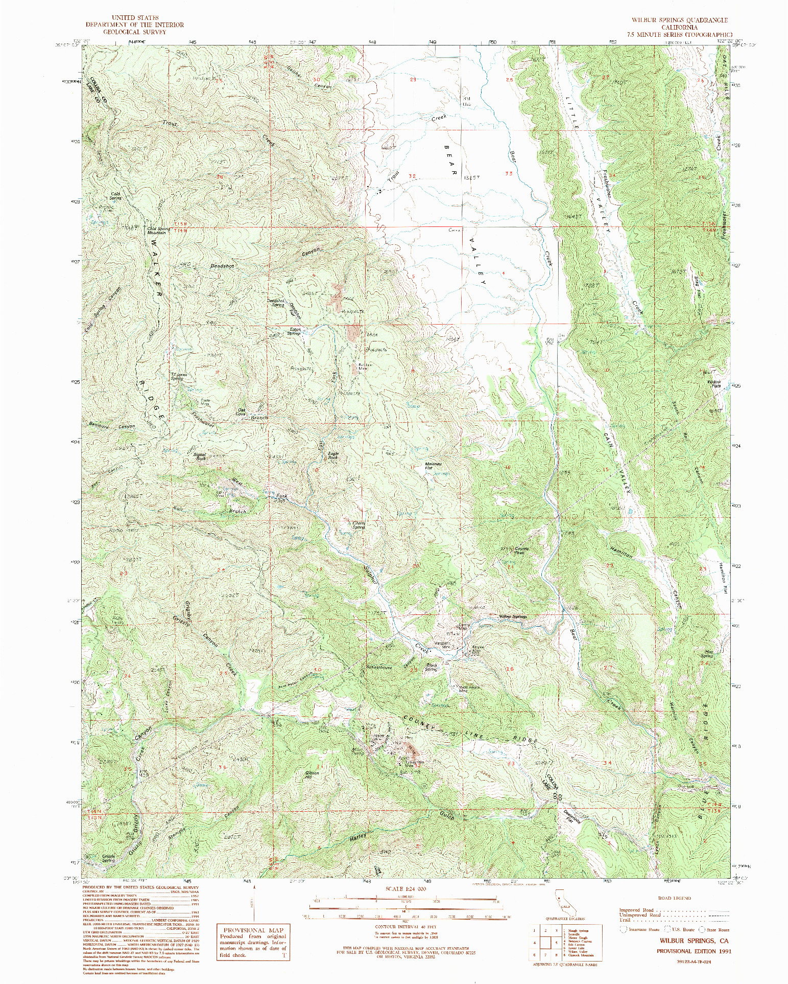 USGS 1:24000-SCALE QUADRANGLE FOR WILBUR SPRINGS, CA 1991