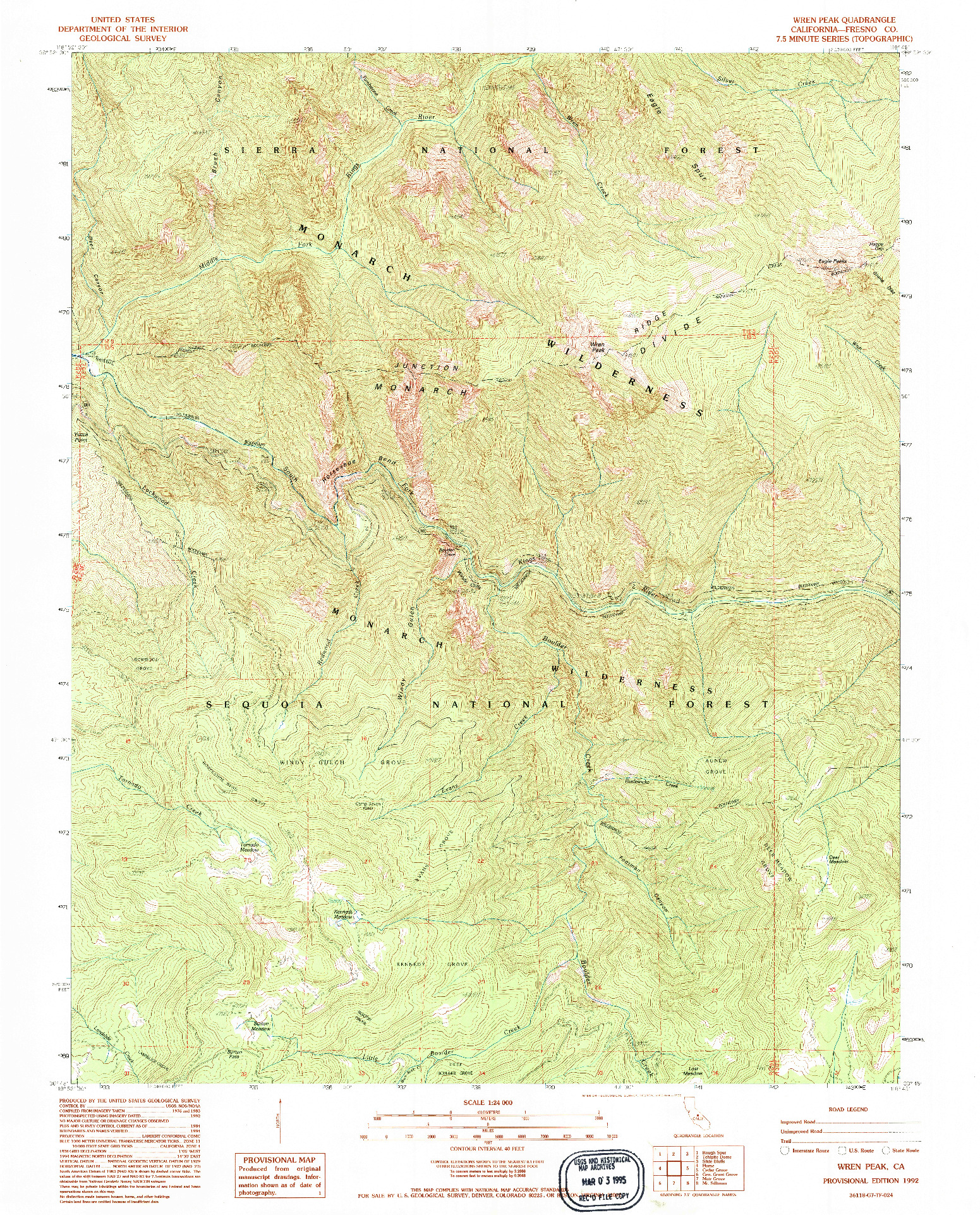 USGS 1:24000-SCALE QUADRANGLE FOR WREN PEAK, CA 1992