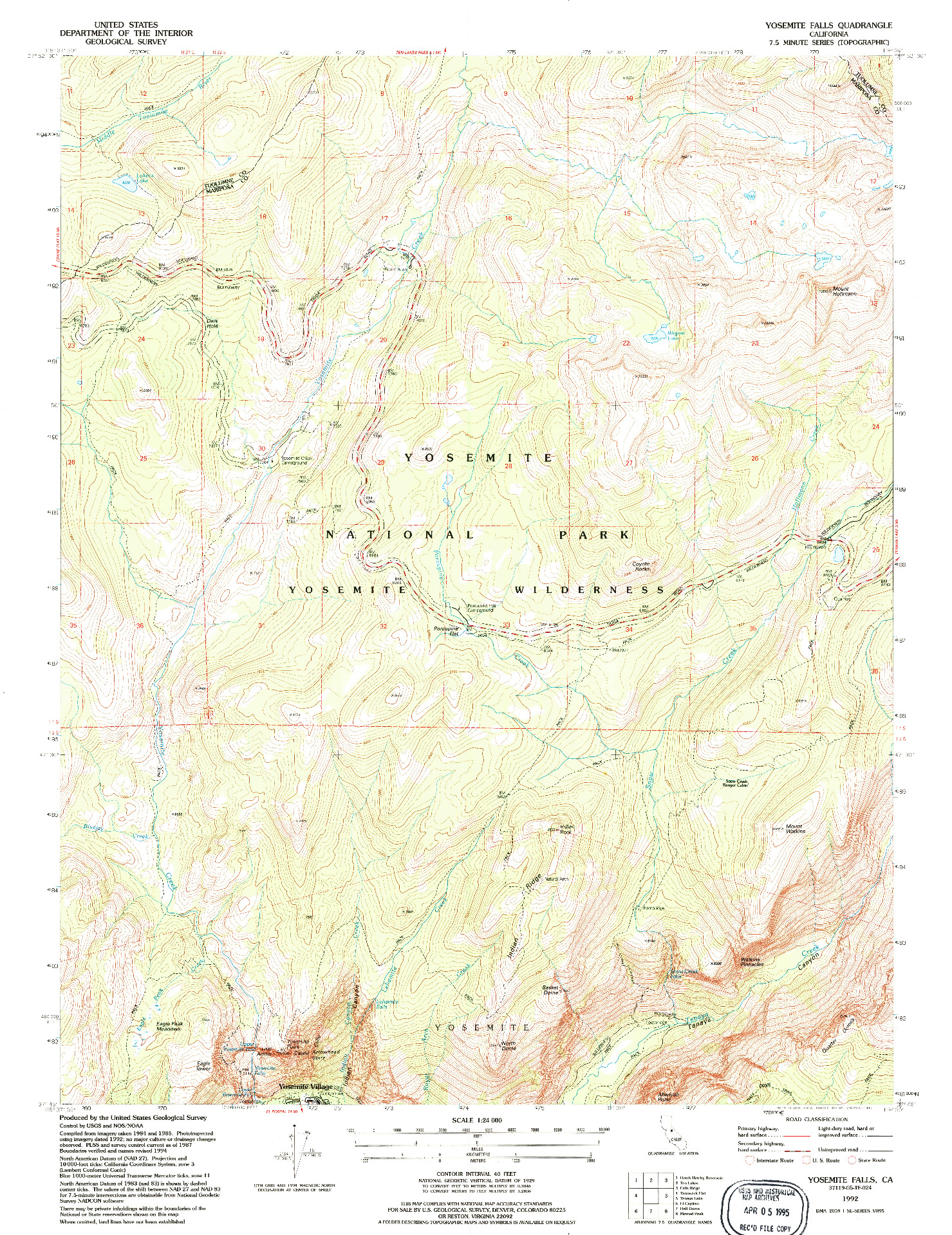 USGS 1:24000-SCALE QUADRANGLE FOR YOSEMITE FALLS, CA 1992