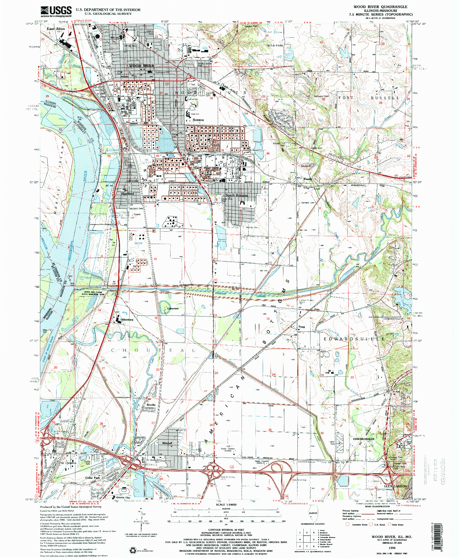 USGS 1:24000-SCALE QUADRANGLE FOR WOOD RIVER, IL 1994