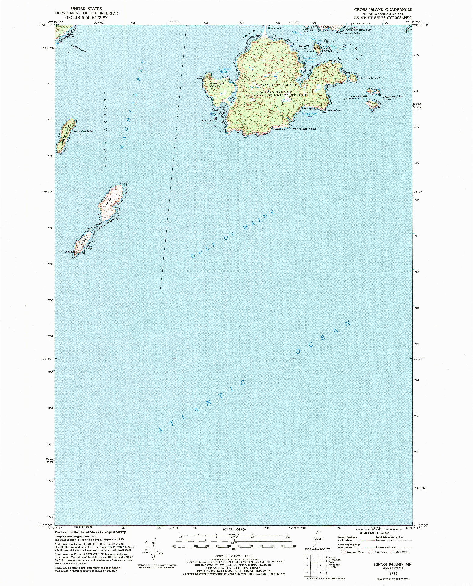 USGS 1:24000-SCALE QUADRANGLE FOR CROSS ISLAND, ME 1993