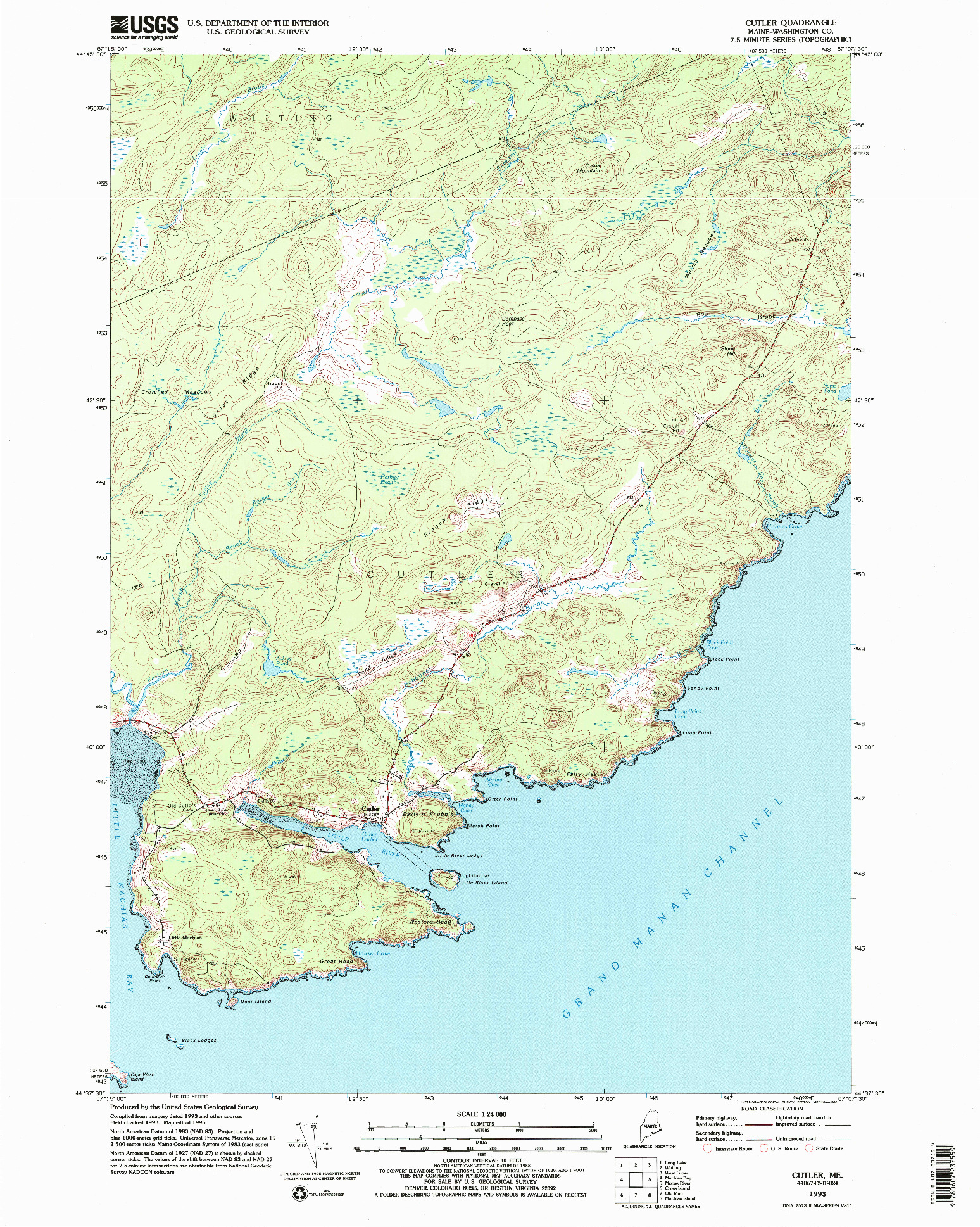 USGS 1:24000-SCALE QUADRANGLE FOR CUTLER, ME 1993