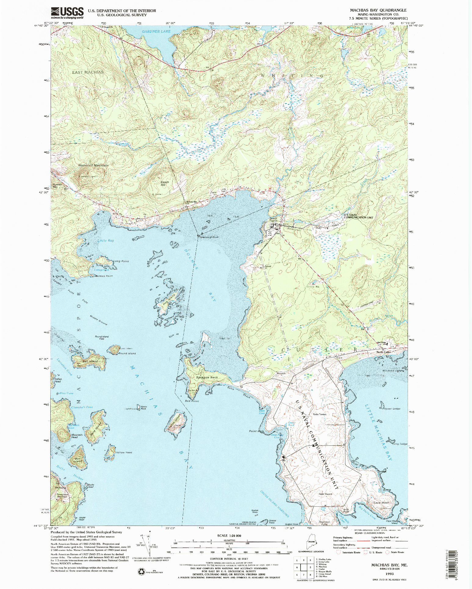 USGS 1:24000-SCALE QUADRANGLE FOR MACHIAS BAY, ME 1993