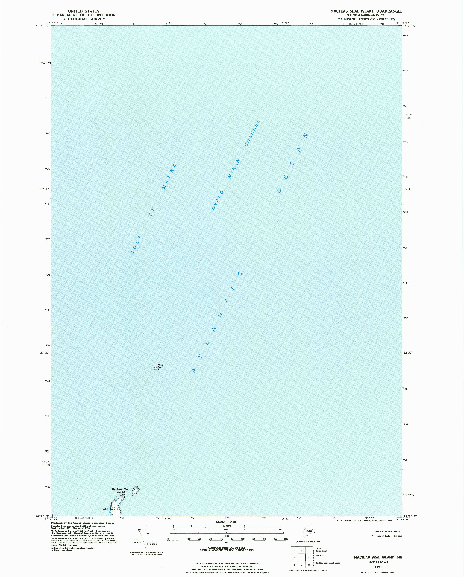 USGS 1:24000-SCALE QUADRANGLE FOR MACHIAS SEAL ISLAND, ME 1993