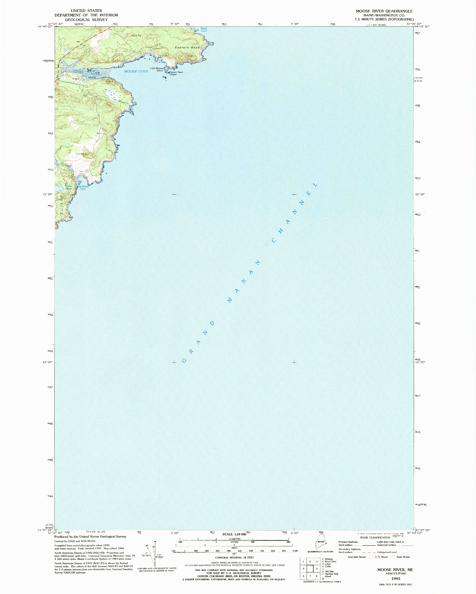 USGS 1:24000-SCALE QUADRANGLE FOR MOOSE RIVER, ME 1993