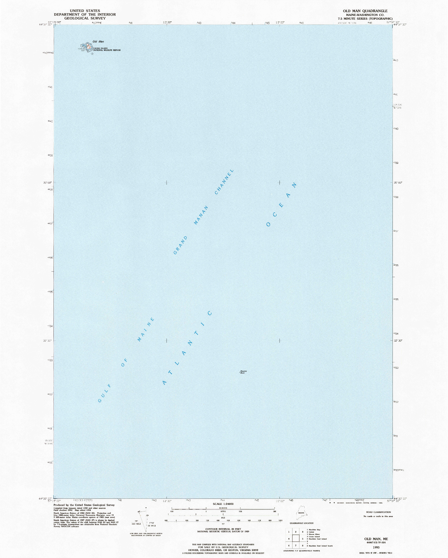 USGS 1:24000-SCALE QUADRANGLE FOR OLD MAN, ME 1993