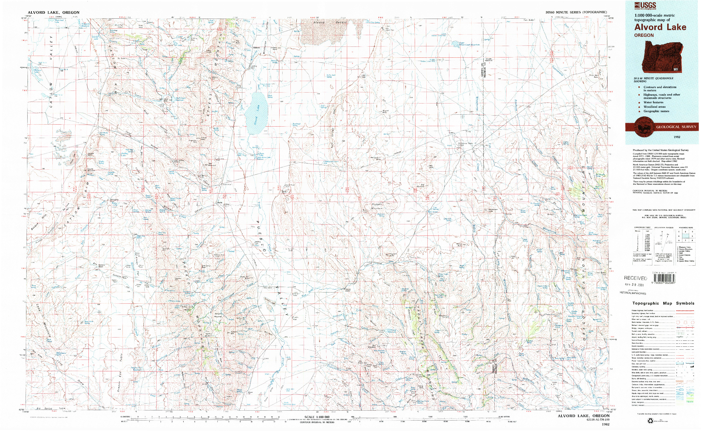 USGS 1:100000-SCALE QUADRANGLE FOR ALVORD LAKE, OR 1982