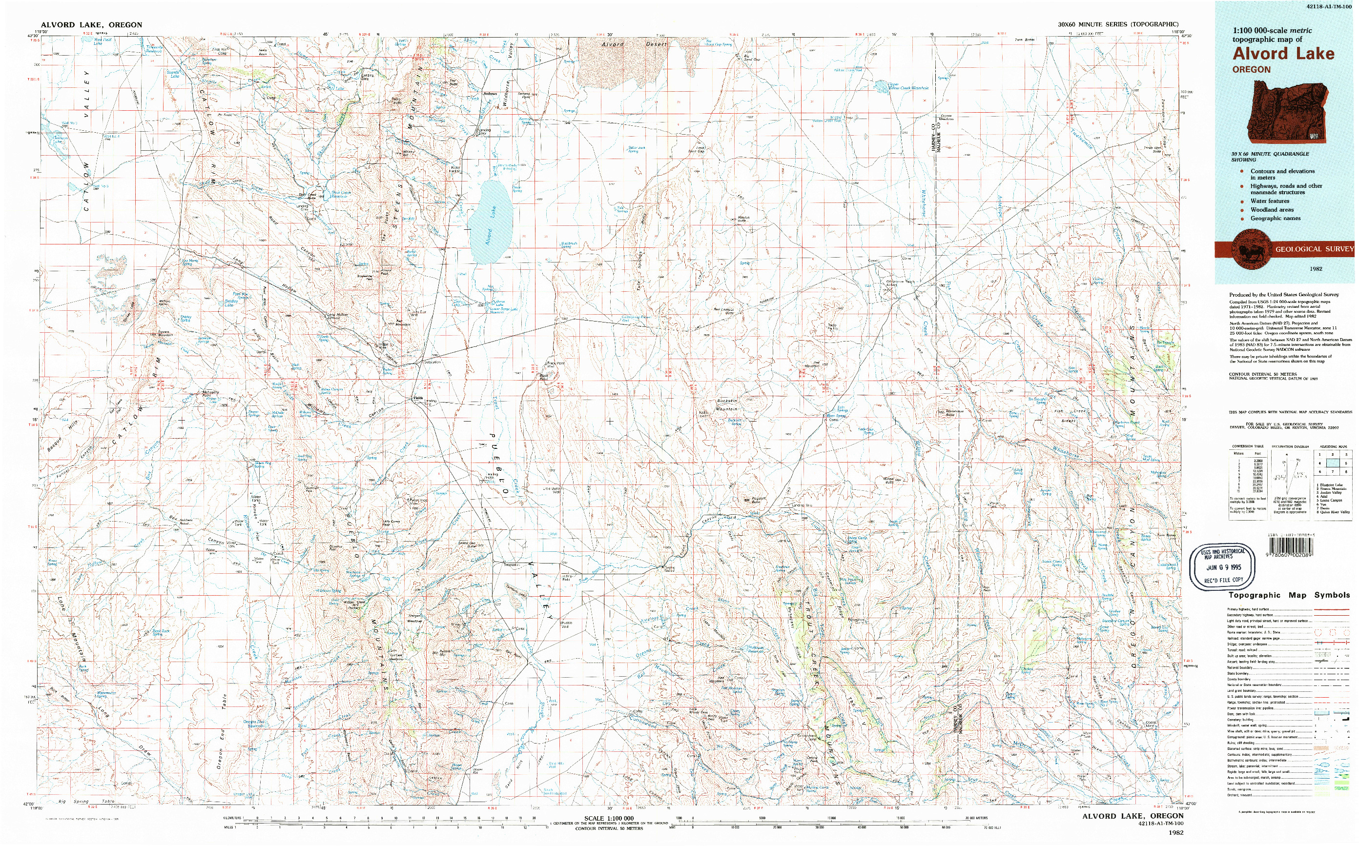 USGS 1:100000-SCALE QUADRANGLE FOR ALVORD LAKE, OR 1982