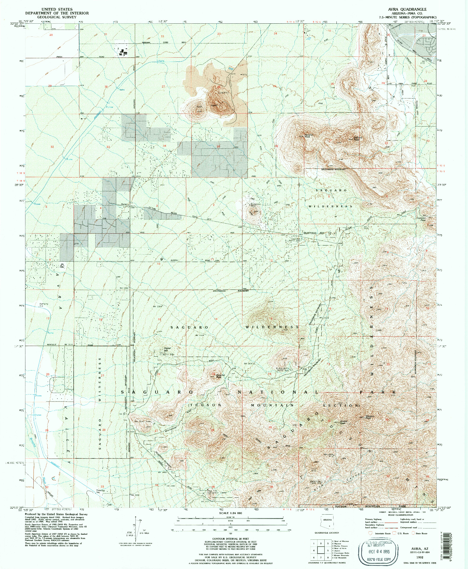 USGS 1:24000-SCALE QUADRANGLE FOR AVRA, AZ 1992
