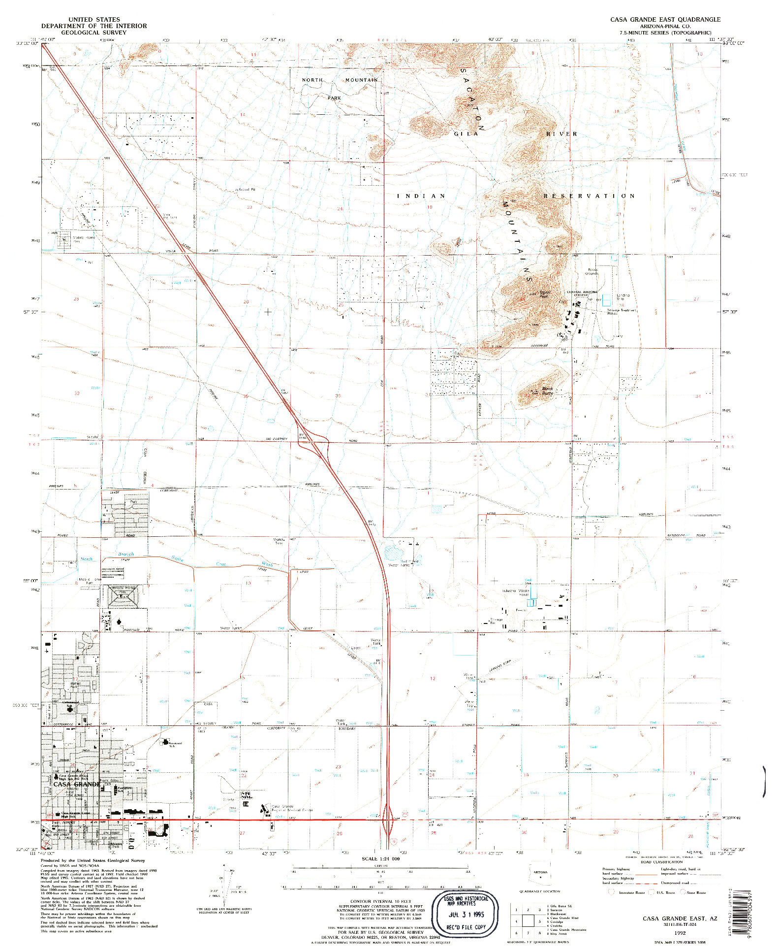 USGS 1:24000-SCALE QUADRANGLE FOR CASA GRANDE EAST, AZ 1992
