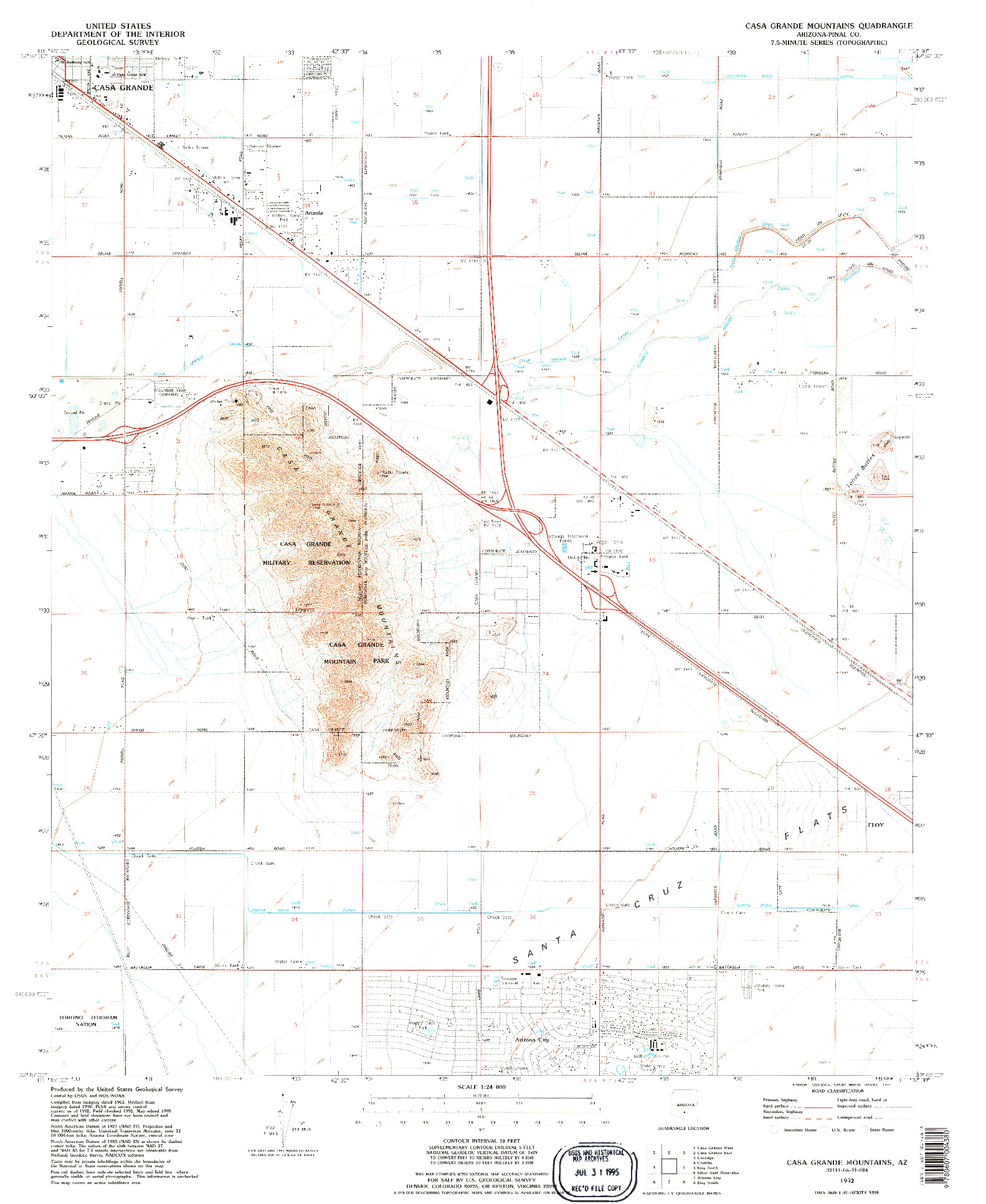 USGS 1:24000-SCALE QUADRANGLE FOR CASA GRANDE MOUNTAINS, AZ 1992