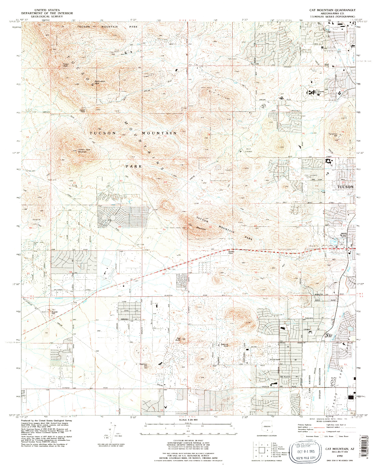 USGS 1:24000-SCALE QUADRANGLE FOR CAT MOUNTAIN, AZ 1992