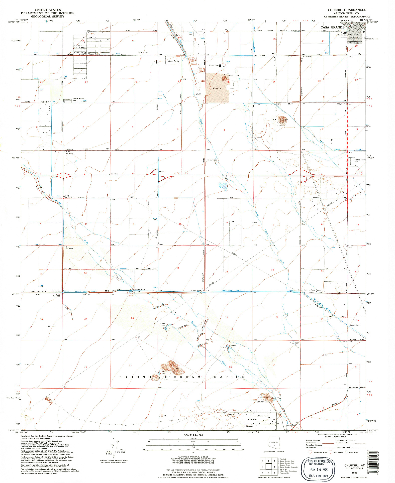 USGS 1:24000-SCALE QUADRANGLE FOR CHUICHU, AZ 1992